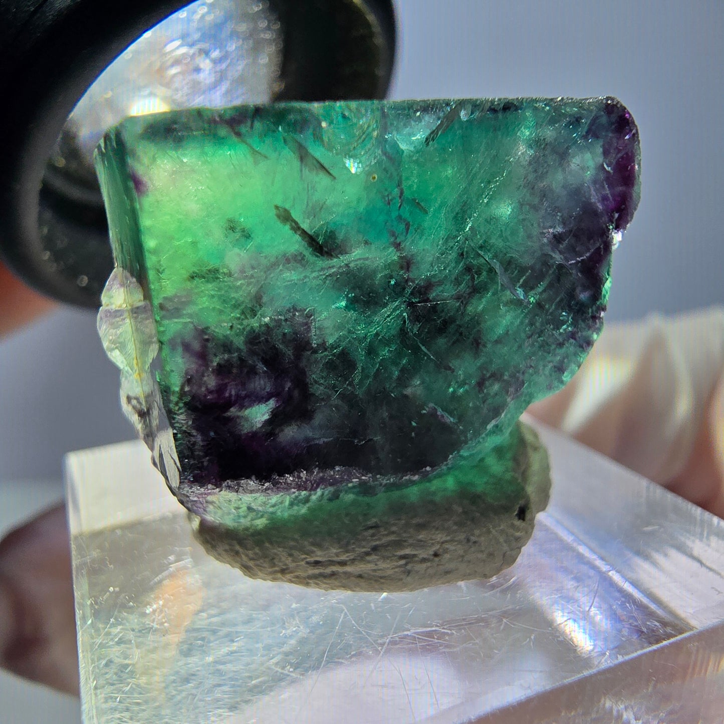 Klarer Phantom Fluorit Würfel, grün lila Okorusu, Namibia 21*19*16mm