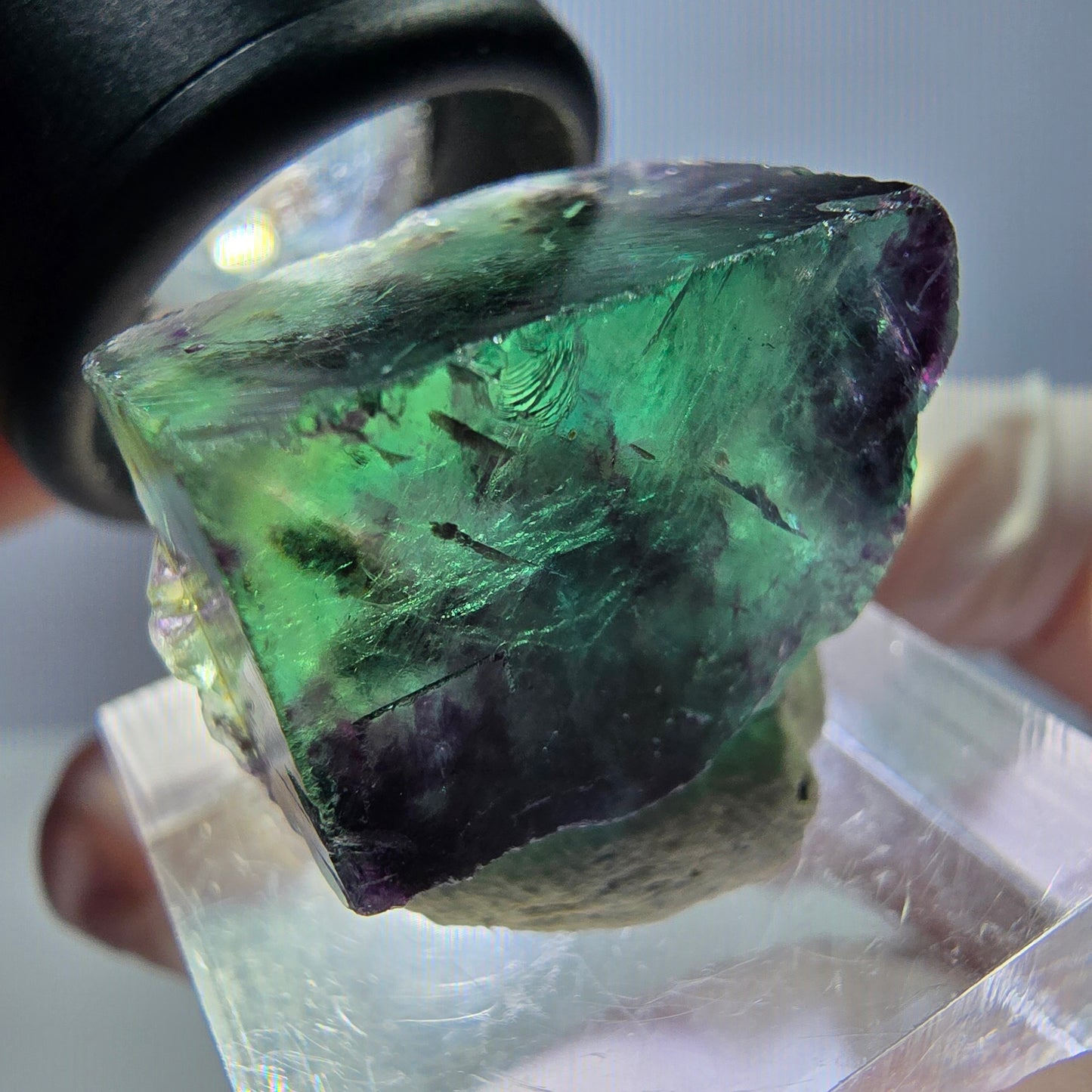 Klarer Phantom Fluorit Würfel, grün lila Okorusu, Namibia 21*19*16mm