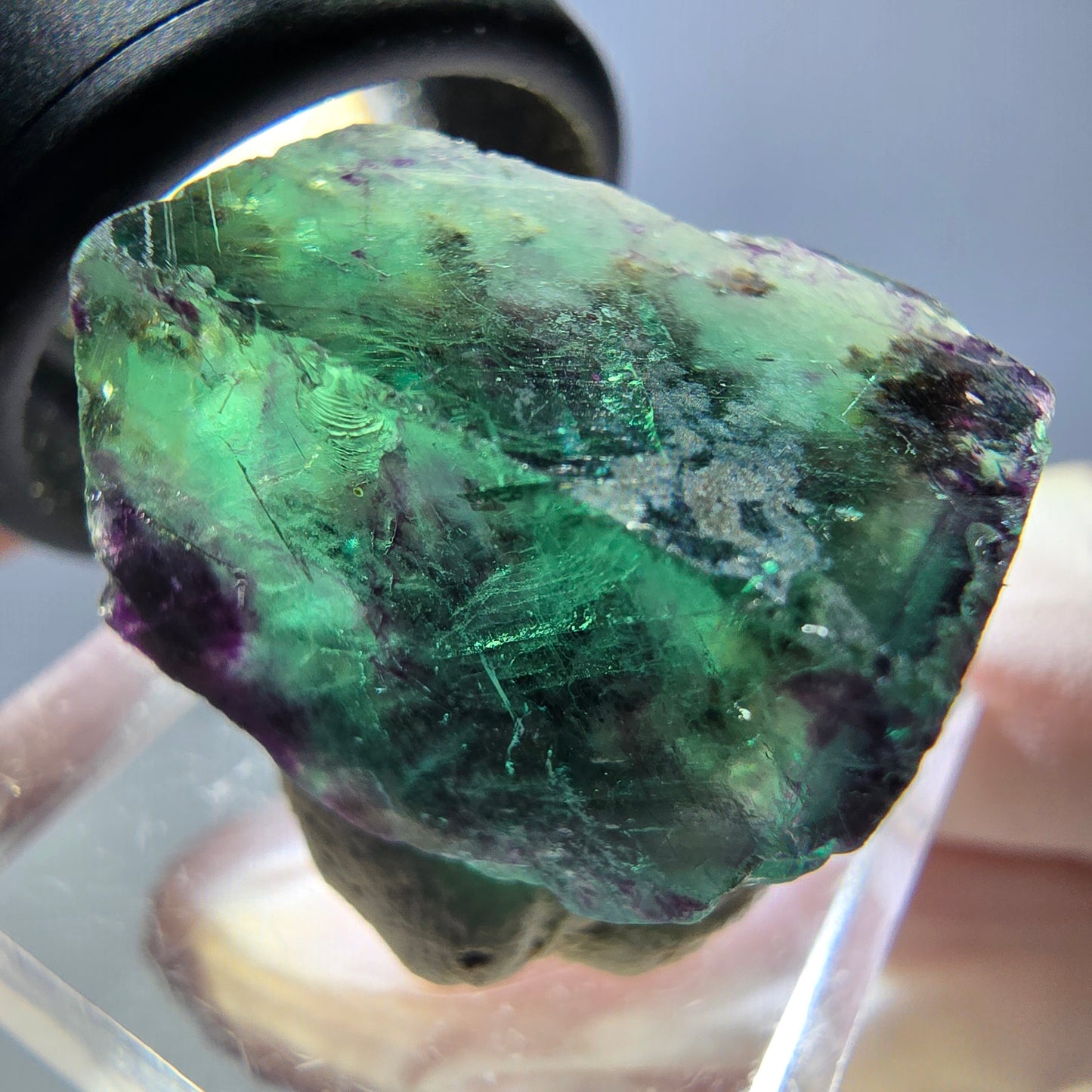 Klarer Phantom Fluorit Würfel, grün lila Okorusu, Namibia 21*19*16mm