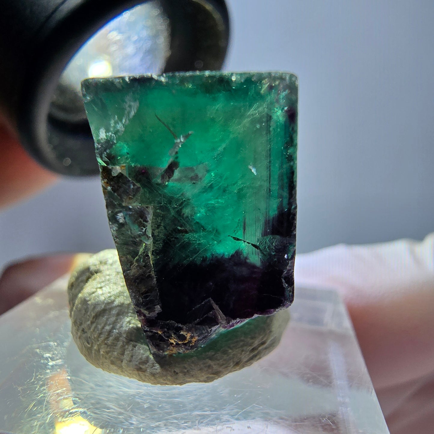 Klarer Phantom Fluorit Würfel, grün lila Okorusu, Namibia 21*19*16mm