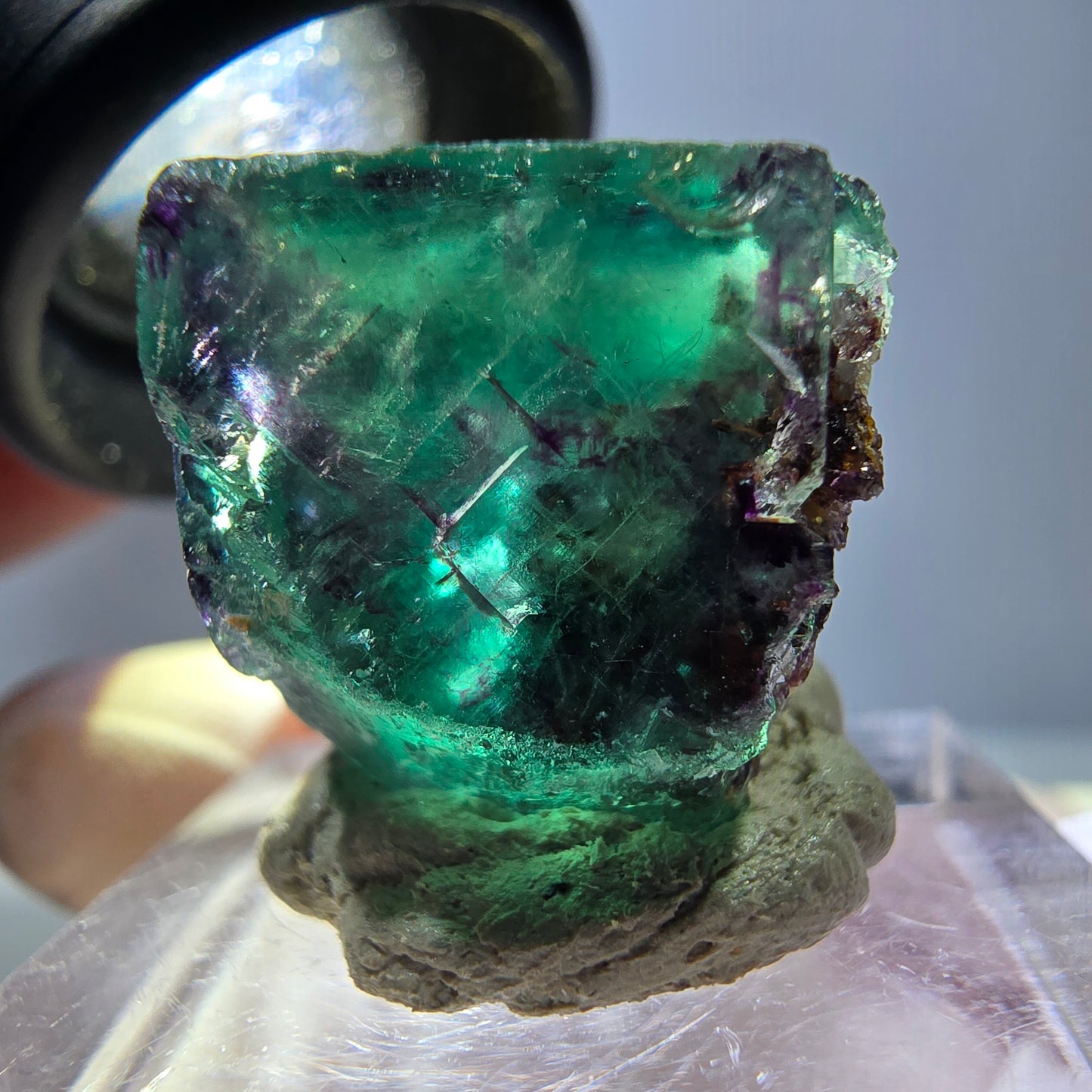 Klarer Phantom Fluorit Würfel, grün lila Okorusu, Namibia 21*19*16mm