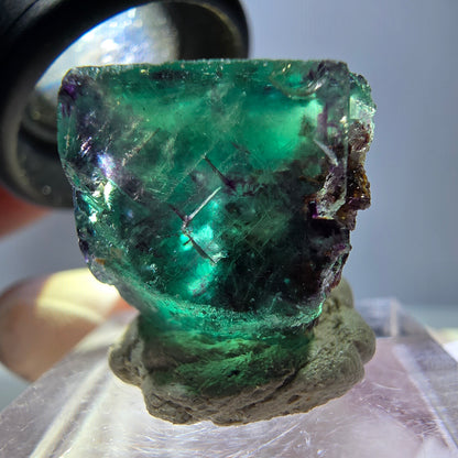 Klarer Phantom Fluorit Würfel, grün lila Okorusu, Namibia 21*19*16mm