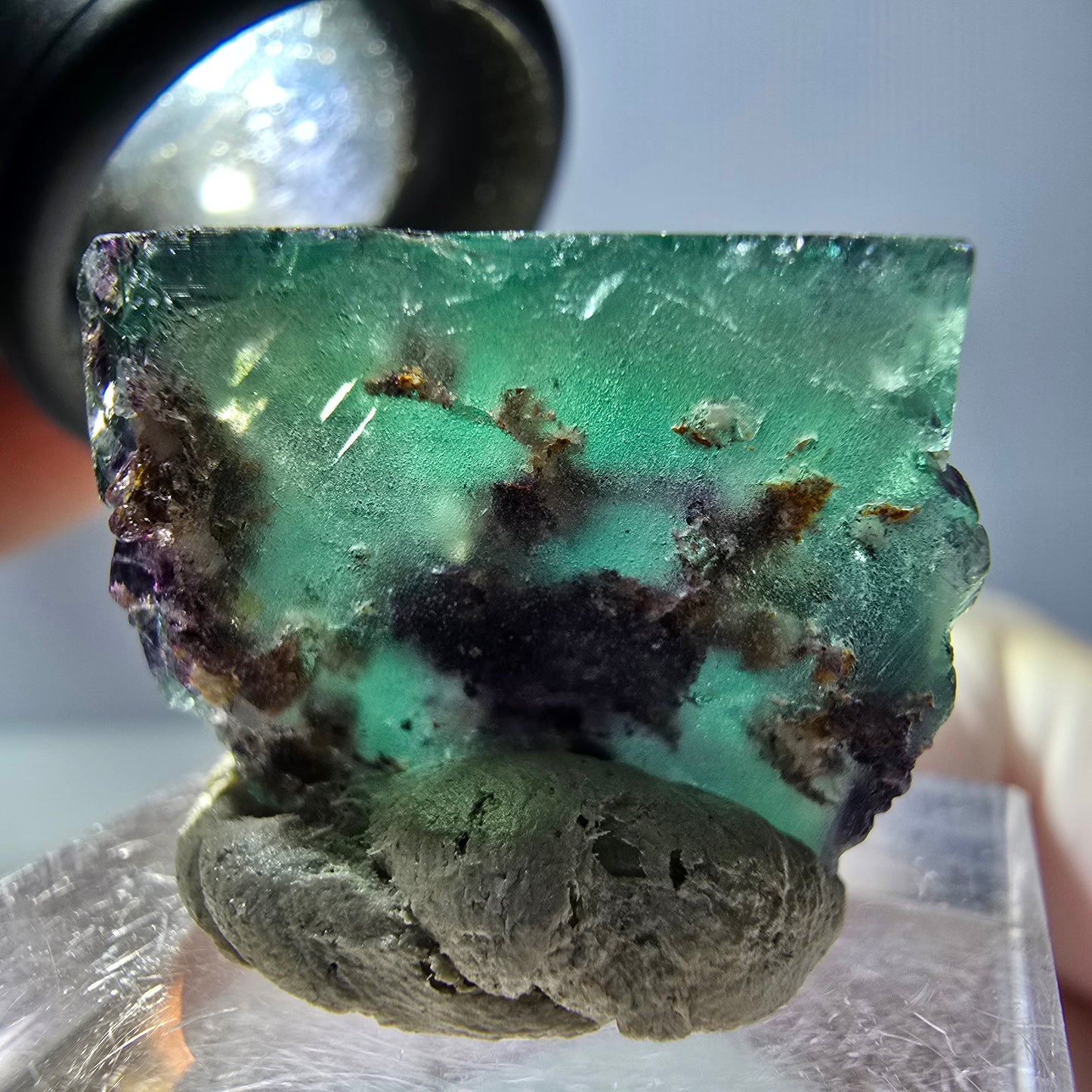 Klarer Phantom Fluorit Würfel, grün lila Okorusu, Namibia 21*19*16mm