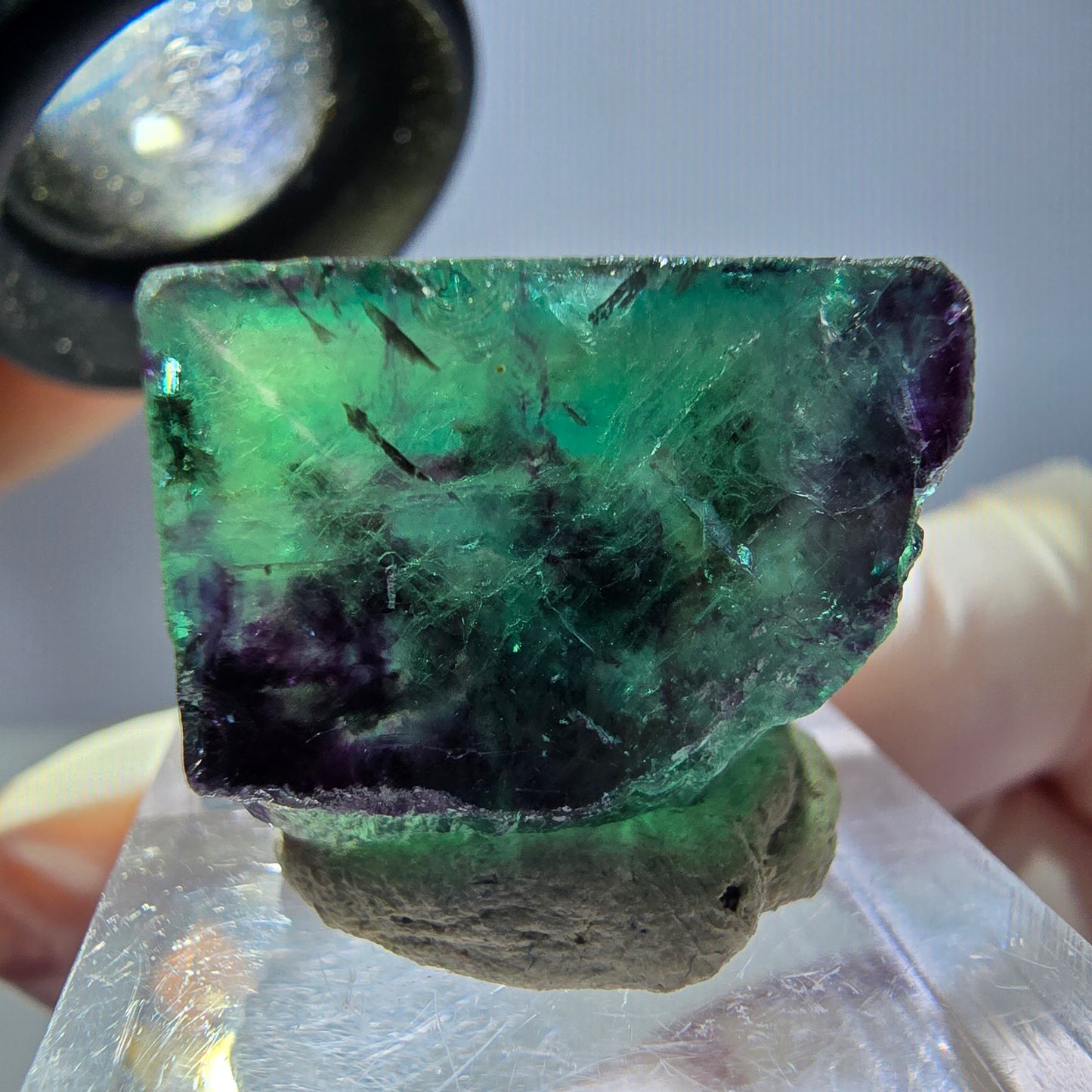 Klarer Phantom Fluorit Würfel, grün lila Okorusu, Namibia 21*19*16mm