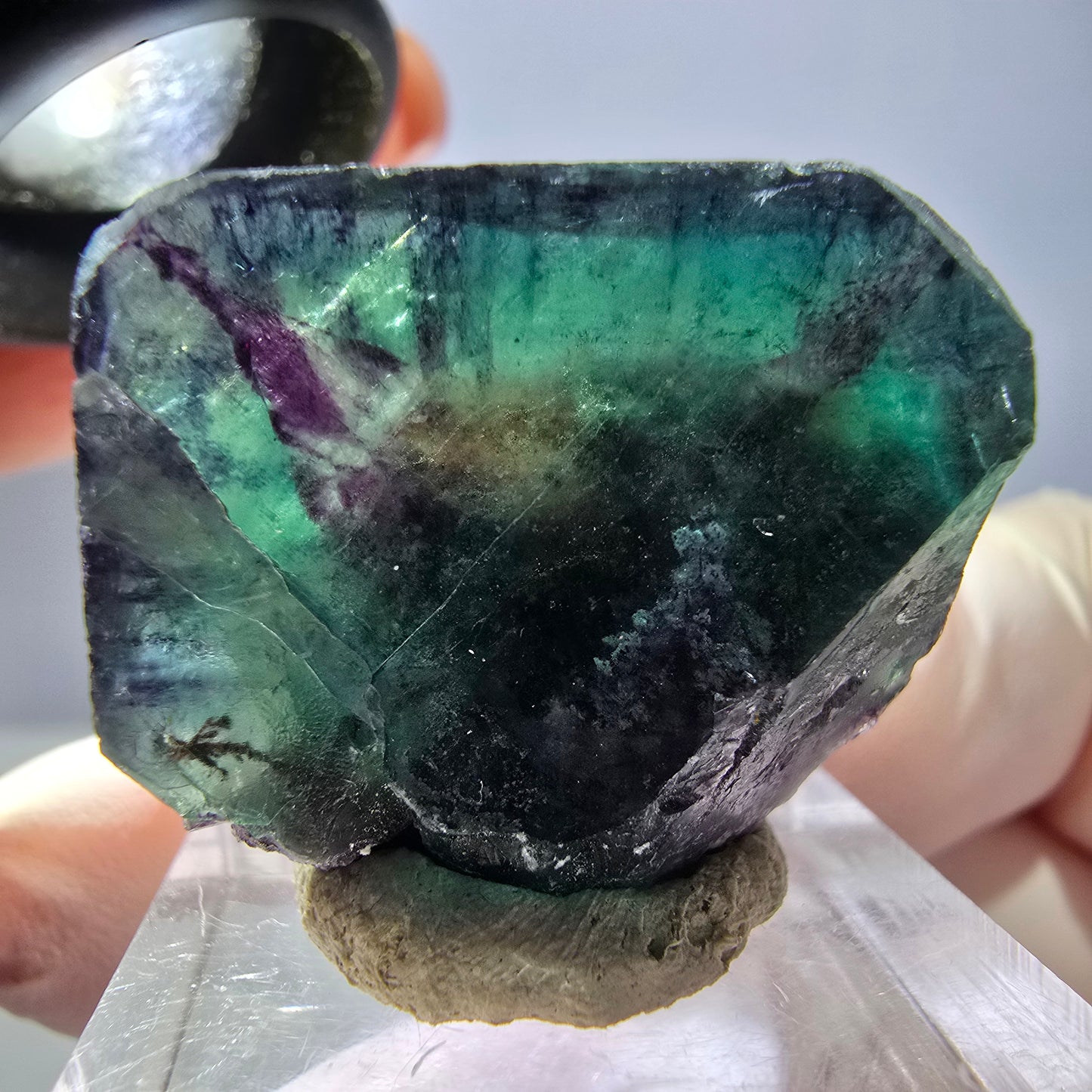 Klarer Phantom Fluorit Würfel, grün lila Okorusu, Namibia 27*23*15mm