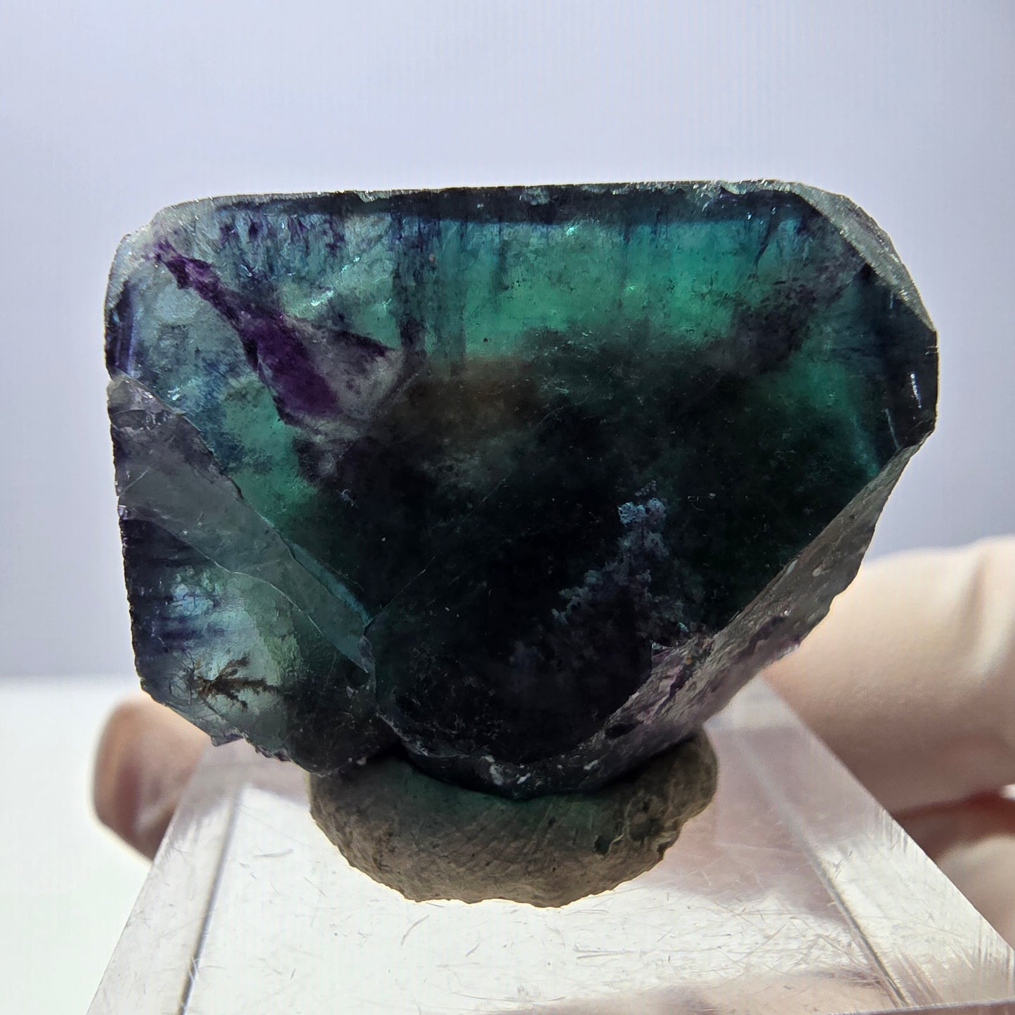 Klarer Phantom Fluorit Würfel, grün lila Okorusu, Namibia 27*23*15mm