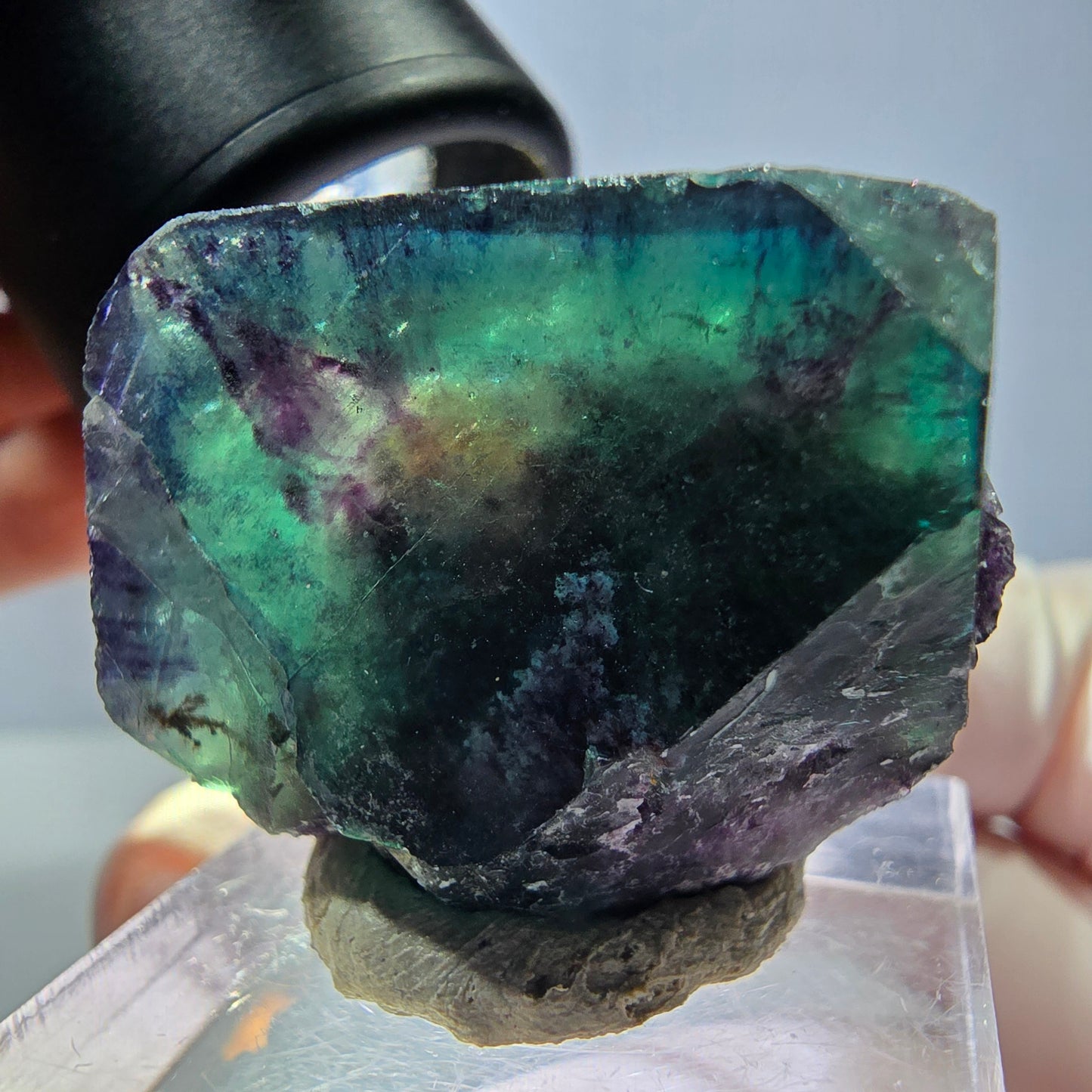 Klarer Phantom Fluorit Würfel, grün lila Okorusu, Namibia 27*23*15mm