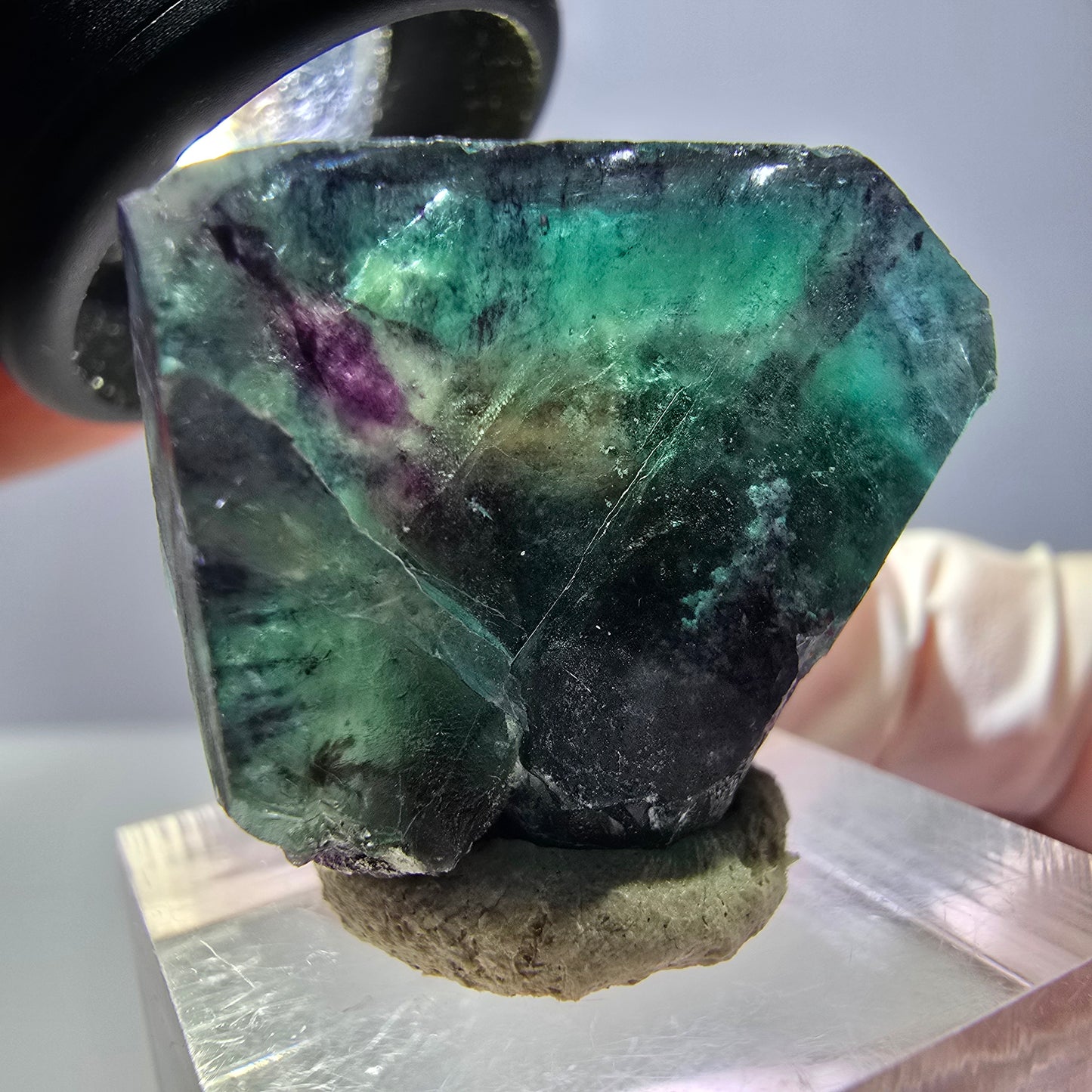 Klarer Phantom Fluorit Würfel, grün lila Okorusu, Namibia 27*23*15mm