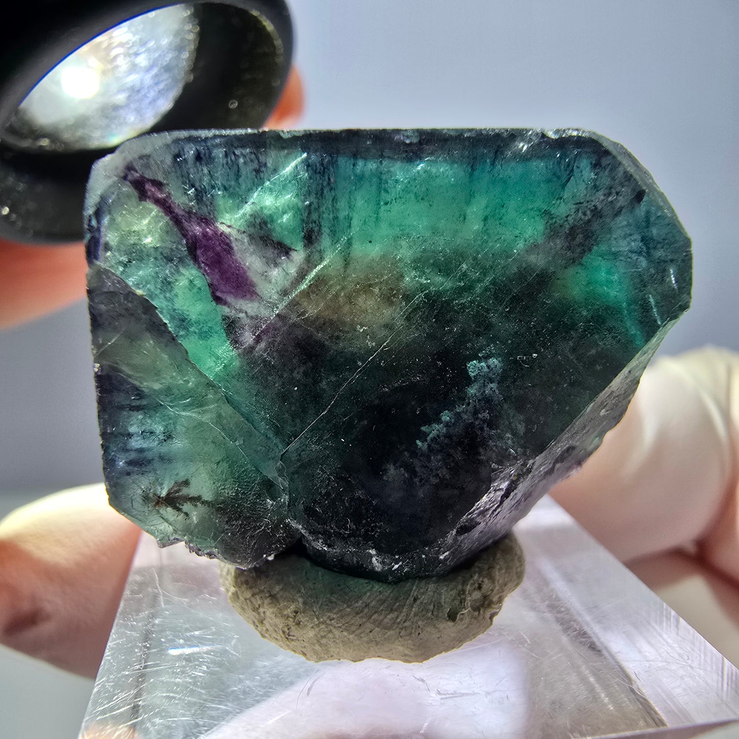 Klarer Phantom Fluorit Würfel, grün lila Okorusu, Namibia 27*23*15mm