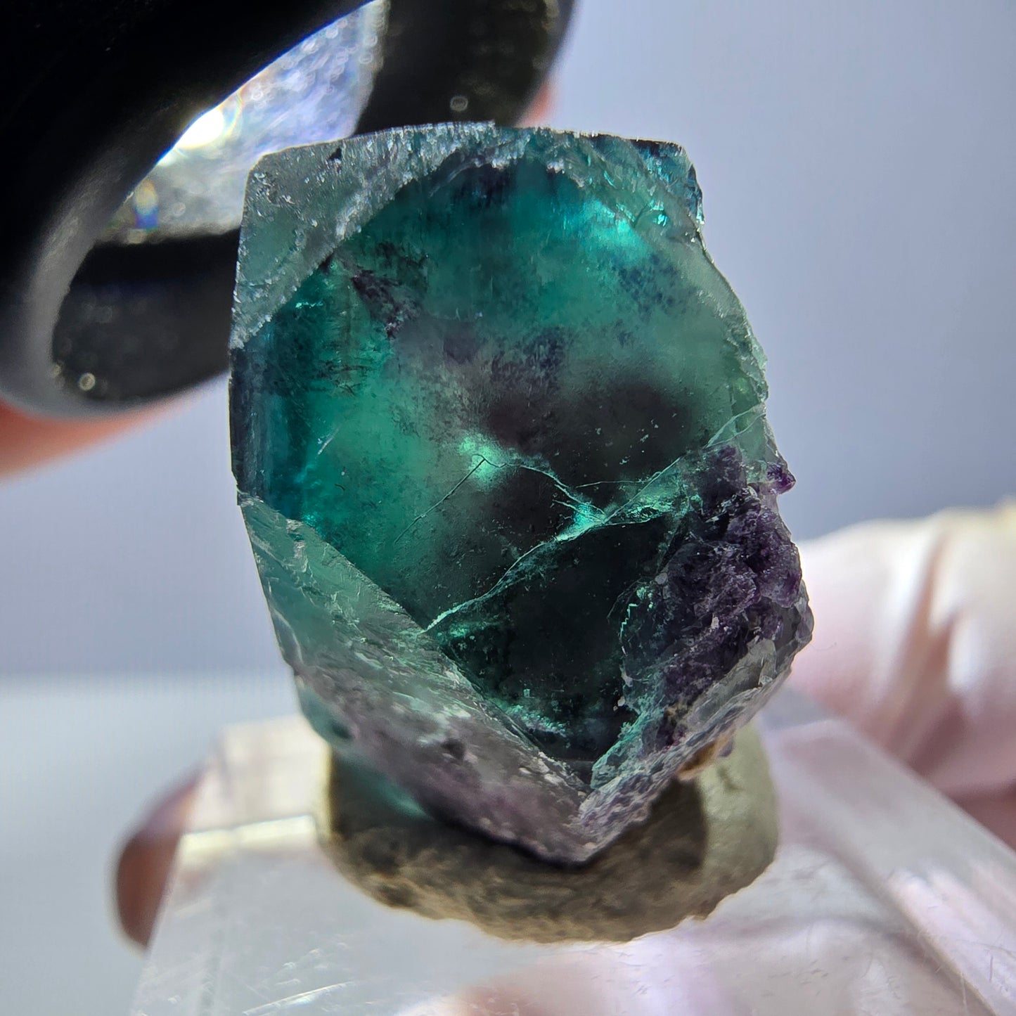 Klarer Phantom Fluorit Würfel, grün lila Okorusu, Namibia 27*23*15mm