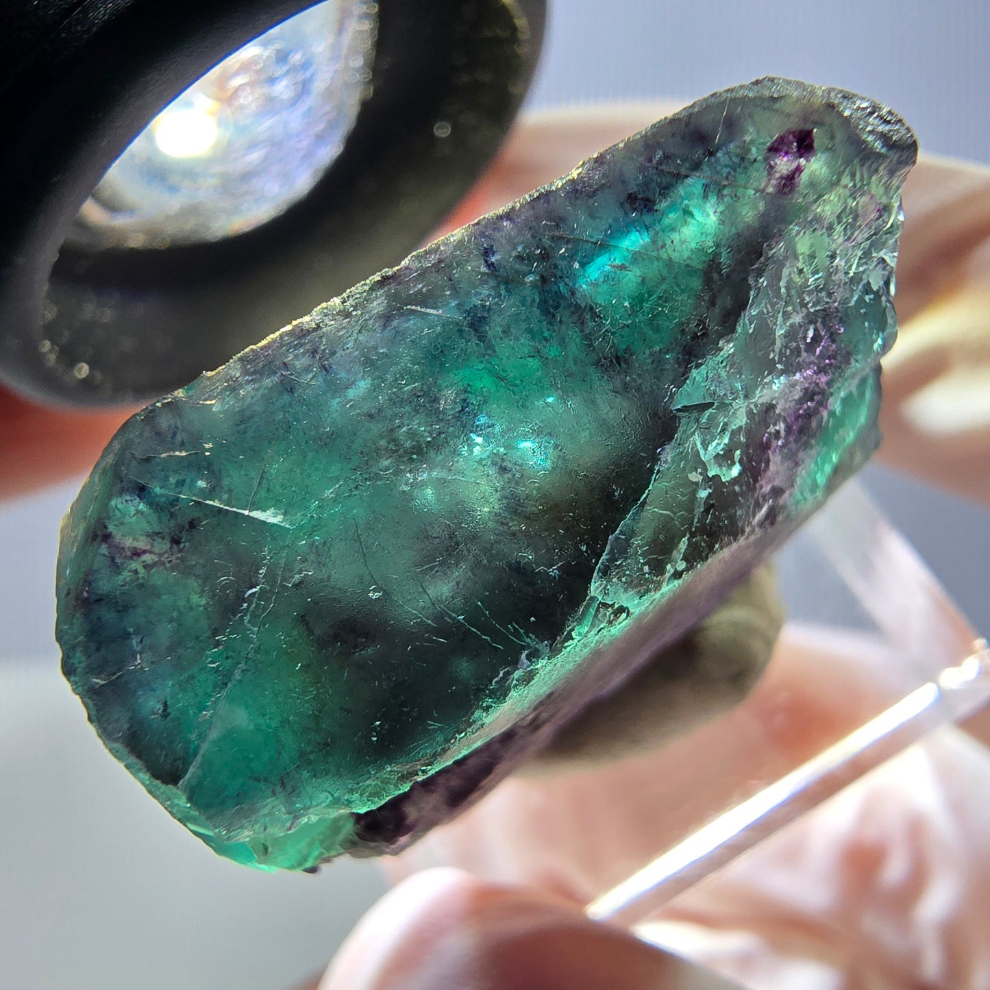 Klarer Phantom Fluorit Würfel, grün lila Okorusu, Namibia 27*23*15mm