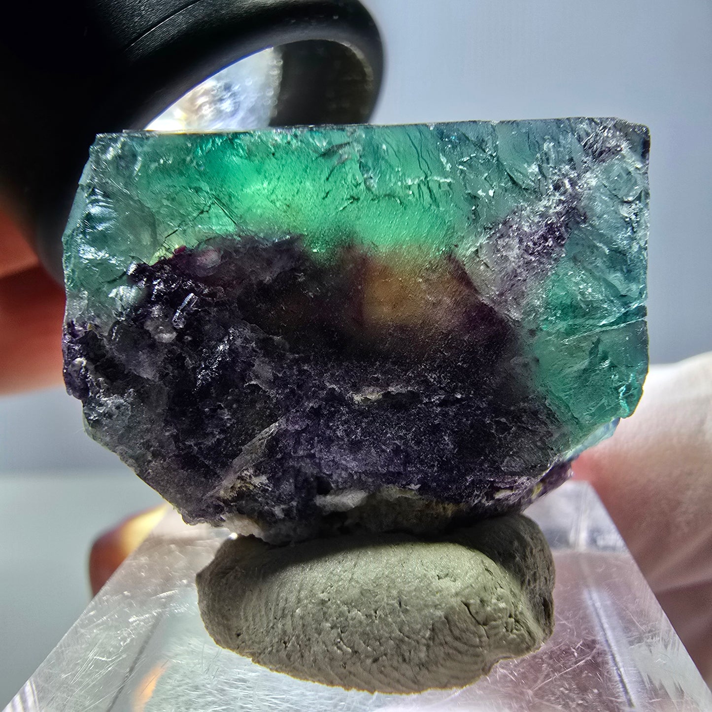 Klarer Phantom Fluorit Würfel, grün lila Okorusu, Namibia 27*23*15mm