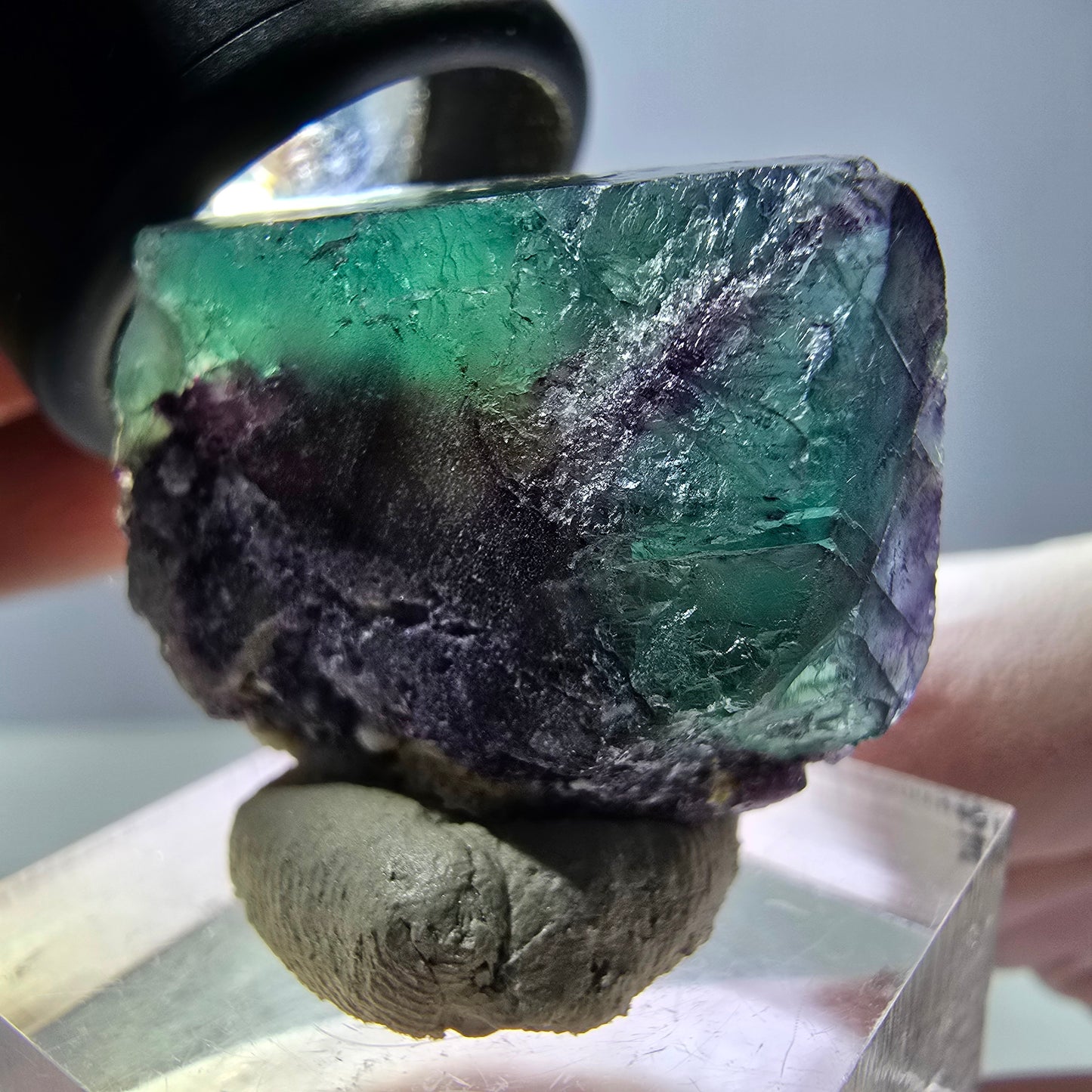 Klarer Phantom Fluorit Würfel, grün lila Okorusu, Namibia 27*23*15mm