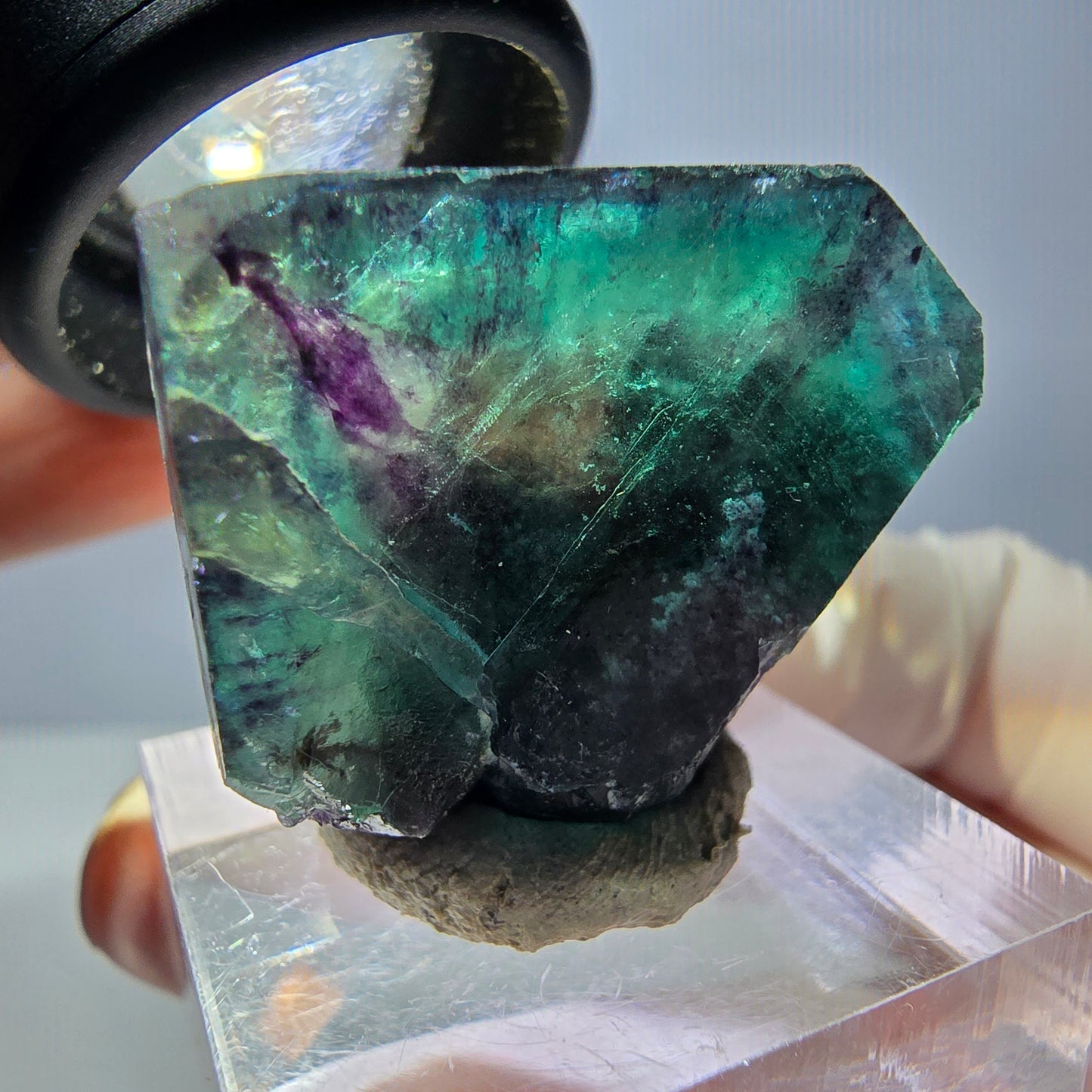 Klarer Phantom Fluorit Würfel, grün lila Okorusu, Namibia 27*23*15mm
