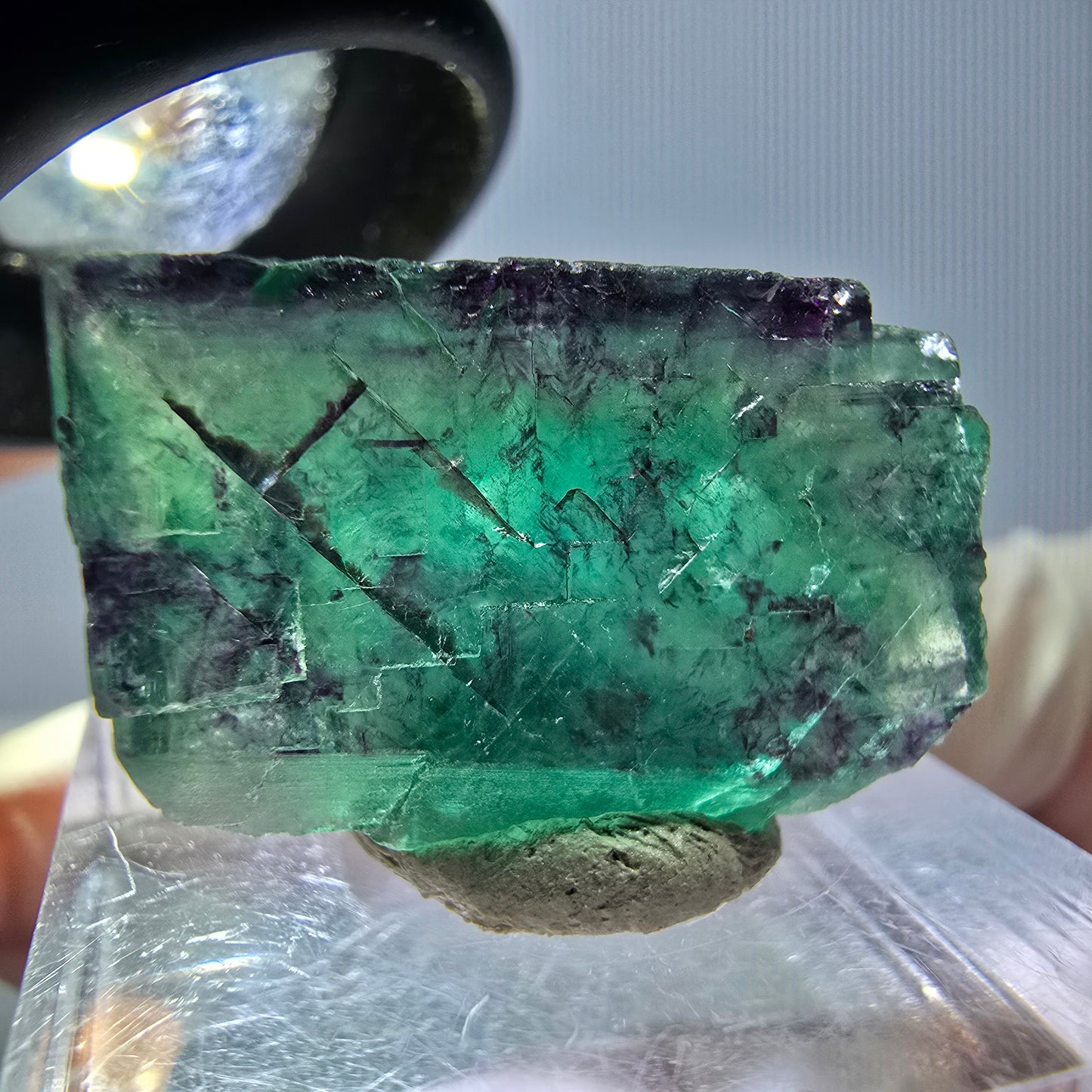 Klarer Phantom Fluorit Würfel, grün lila Okorusu, Namibia 24*16*15mm