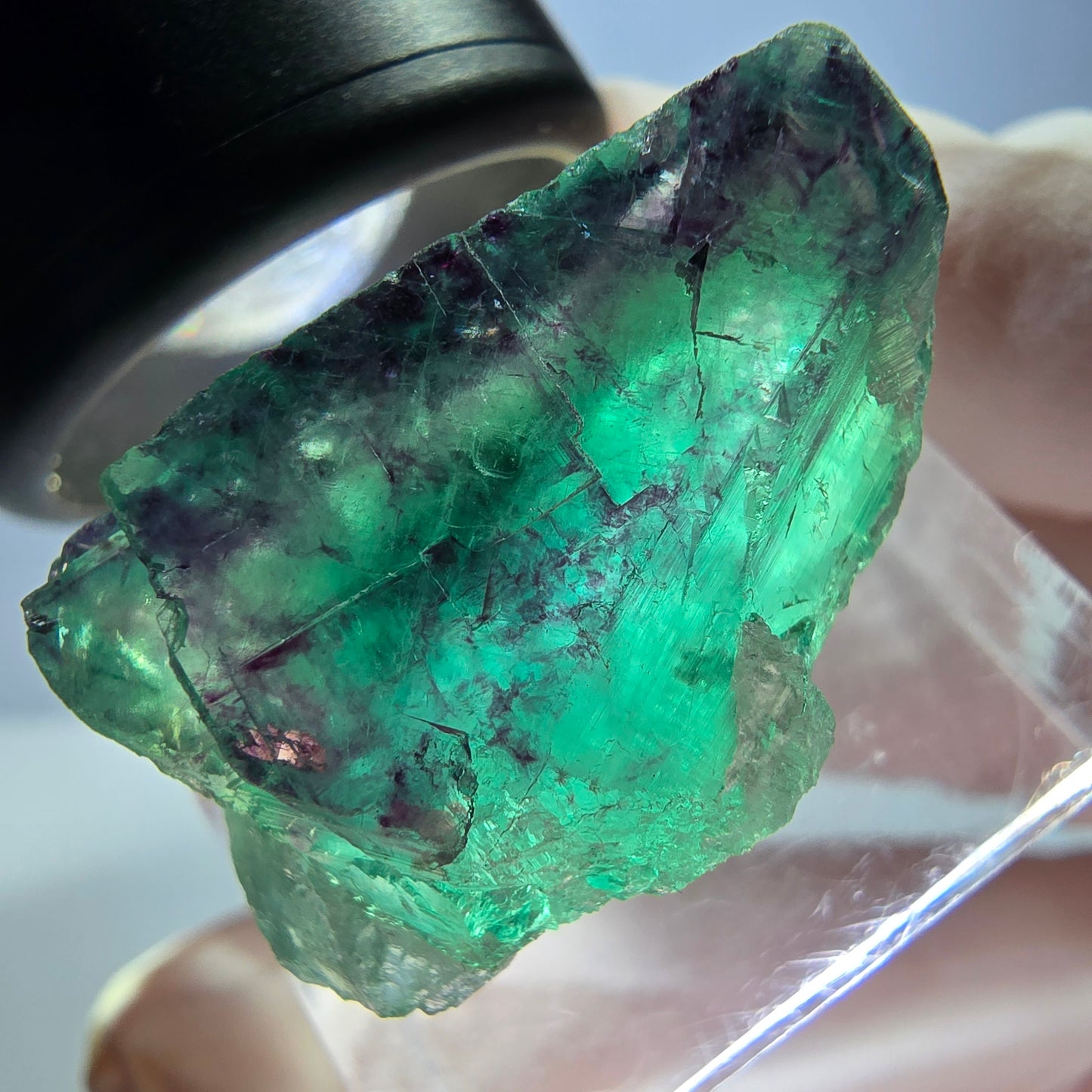 Klarer Phantom Fluorit Würfel, grün lila Okorusu, Namibia 24*16*15mm