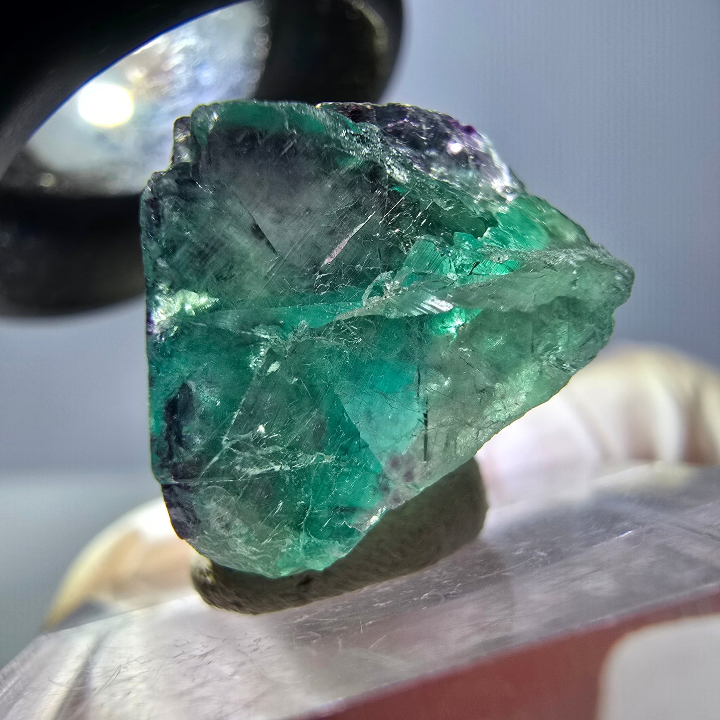 Klarer Phantom Fluorit Würfel, grün lila Okorusu, Namibia 24*16*15mm