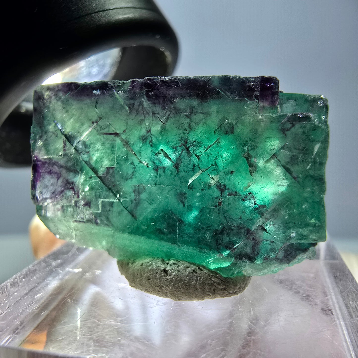 Klarer Phantom Fluorit Würfel, grün lila Okorusu, Namibia 24*16*15mm
