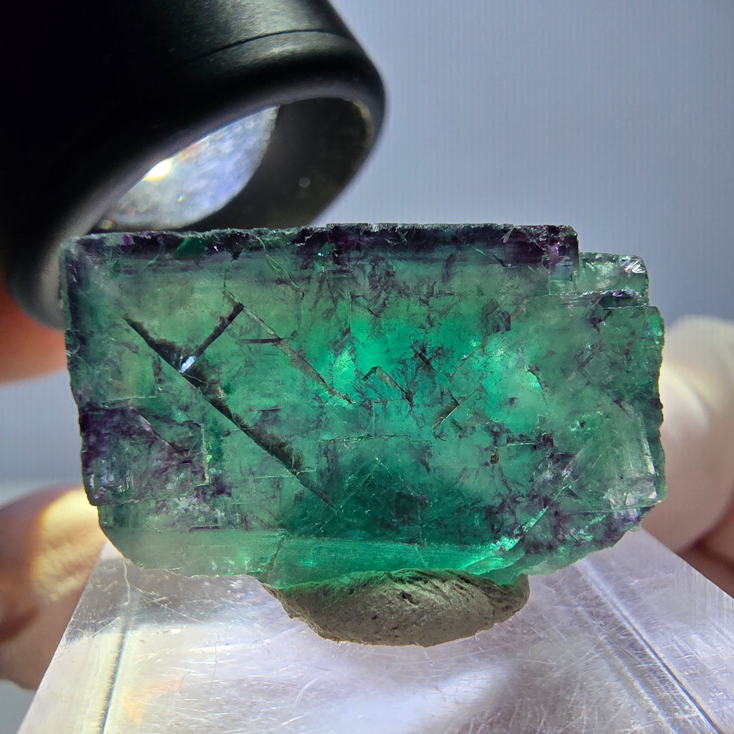 Klarer Phantom Fluorit Würfel, grün lila Okorusu, Namibia 24*16*15mm