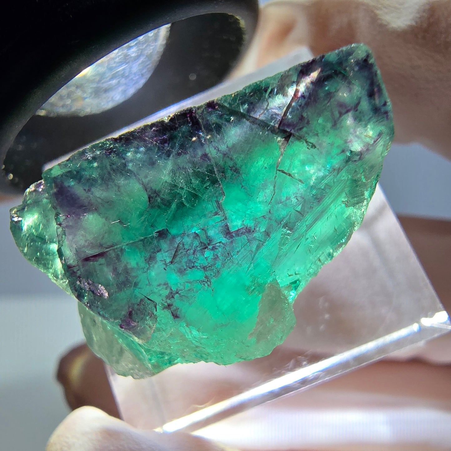 Klarer Phantom Fluorit Würfel, grün lila Okorusu, Namibia 24*16*15mm