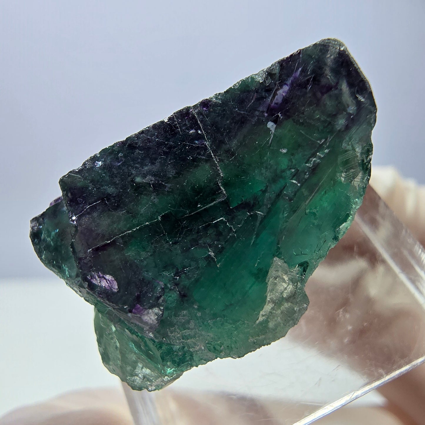 Klarer Phantom Fluorit Würfel, grün lila Okorusu, Namibia 24*16*15mm