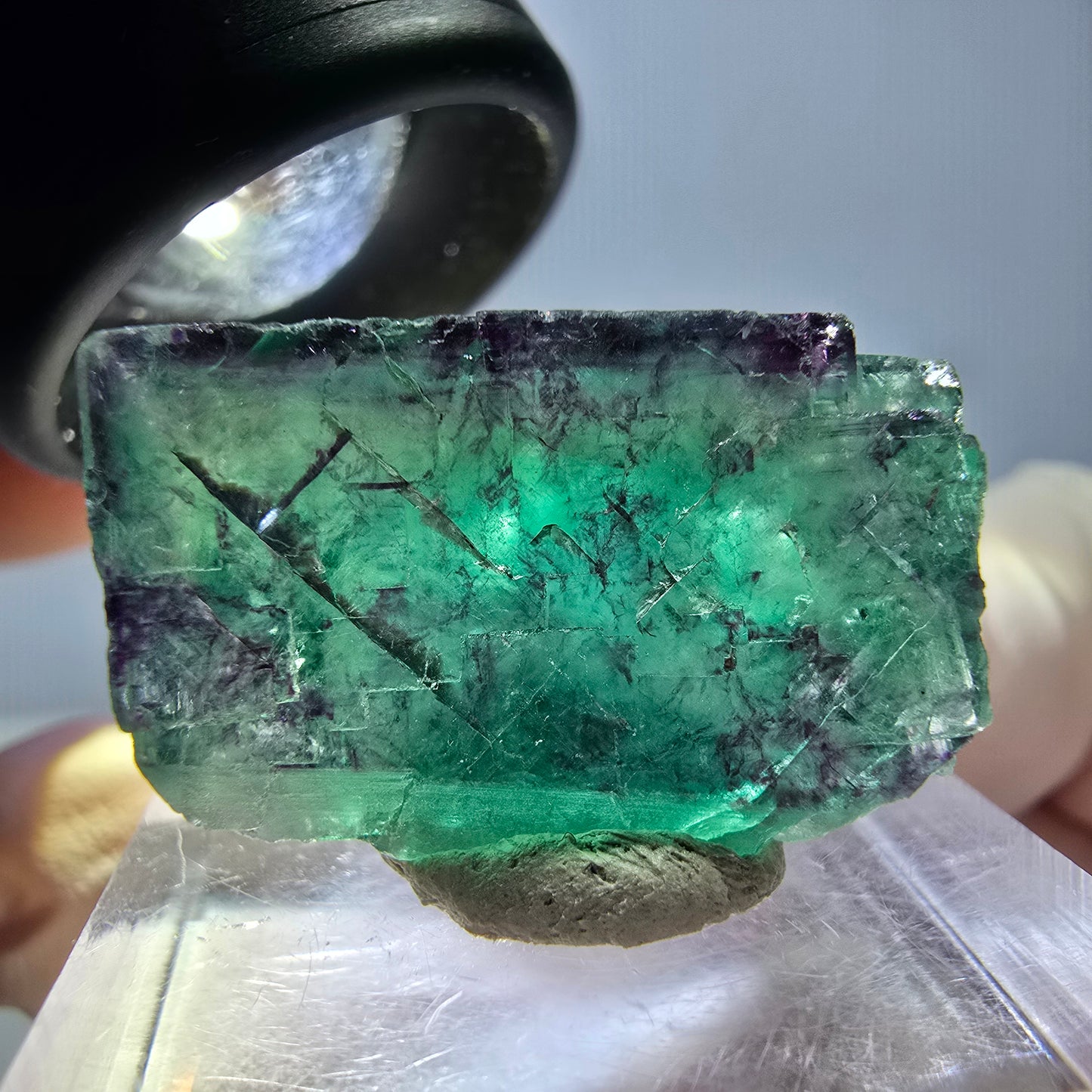 Klarer Phantom Fluorit Würfel, grün lila Okorusu, Namibia 24*16*15mm