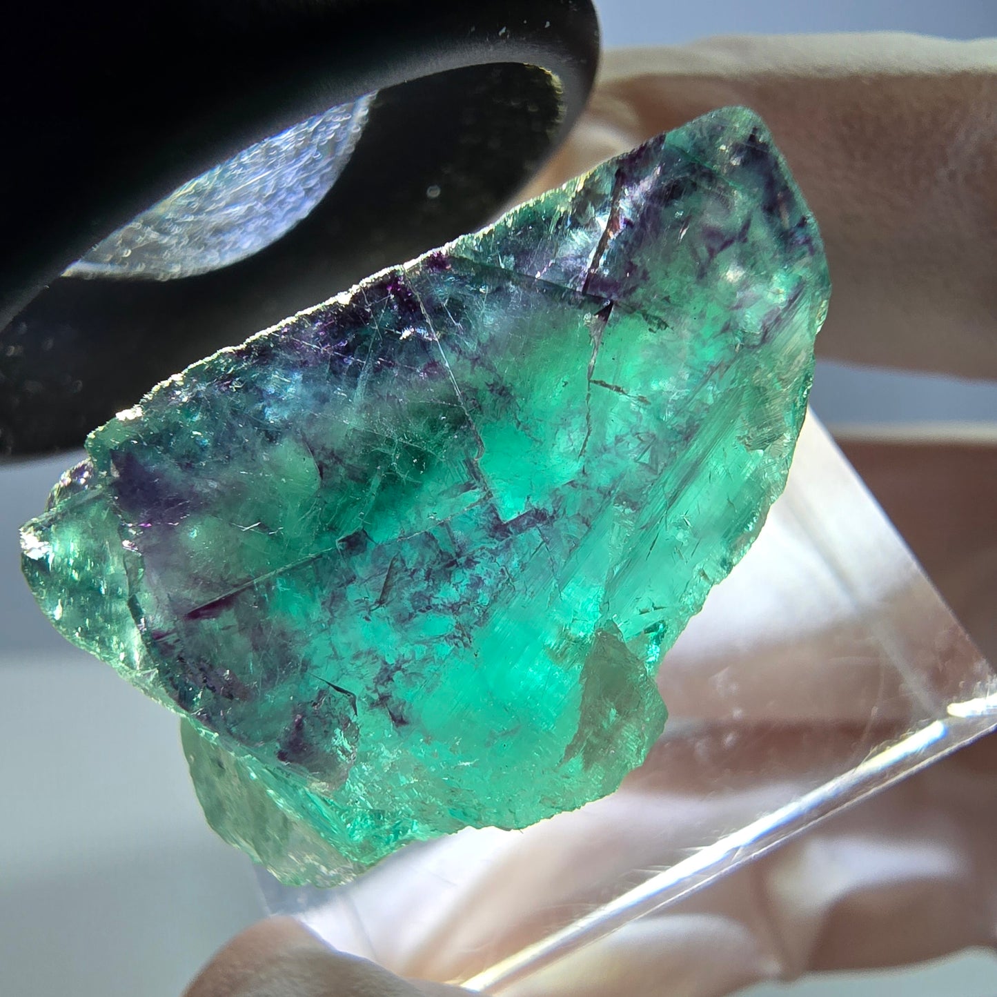 Klarer Phantom Fluorit Würfel, grün lila Okorusu, Namibia 24*16*15mm