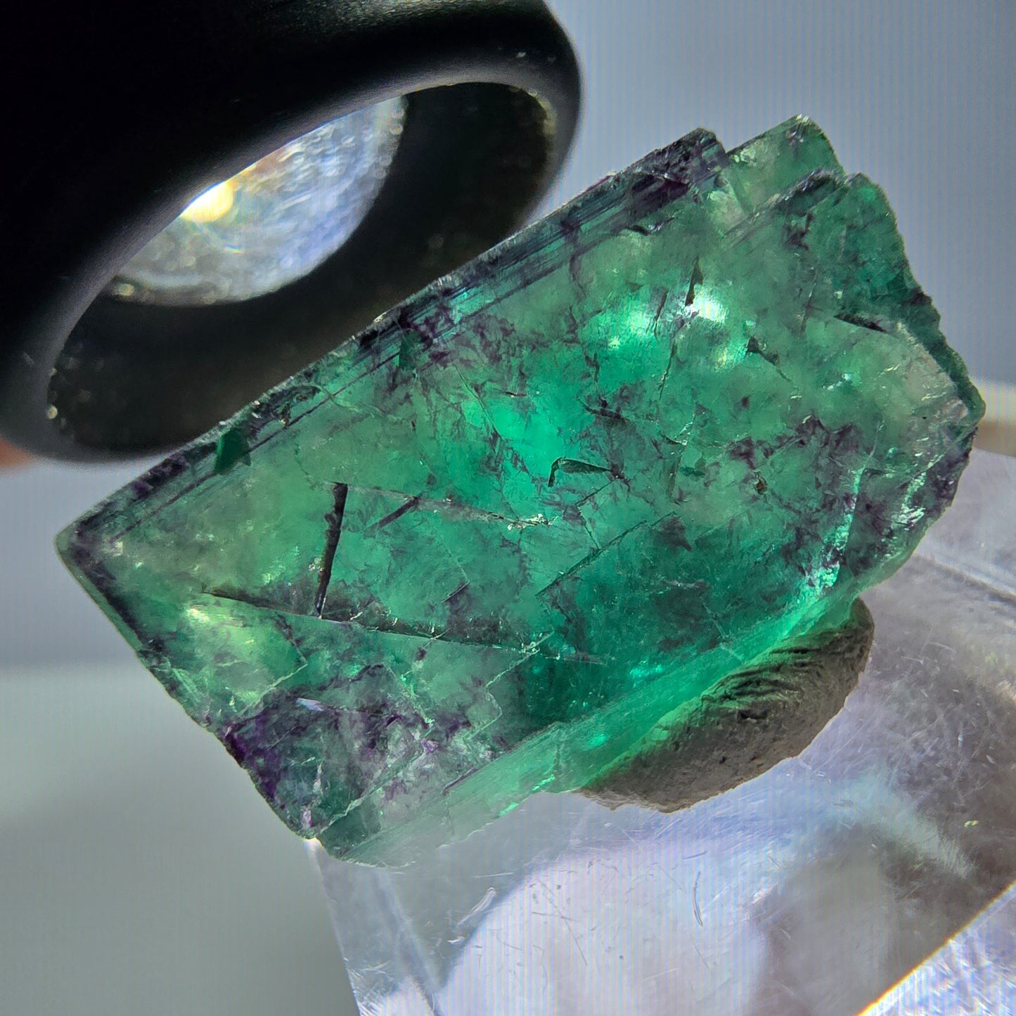 Klarer Phantom Fluorit Würfel, grün lila Okorusu, Namibia 24*16*15mm
