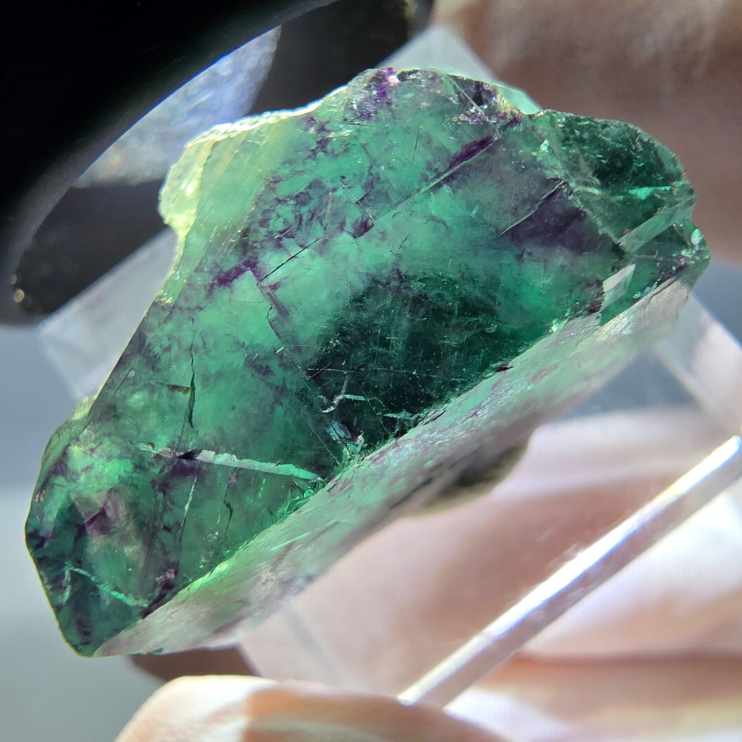Klarer Phantom Fluorit Würfel, grün lila Okorusu, Namibia 24*16*15mm