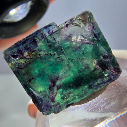 Klarer Phantom Fluorit Würfel, grün lila Okorusu, Namibia 18*16*11mm