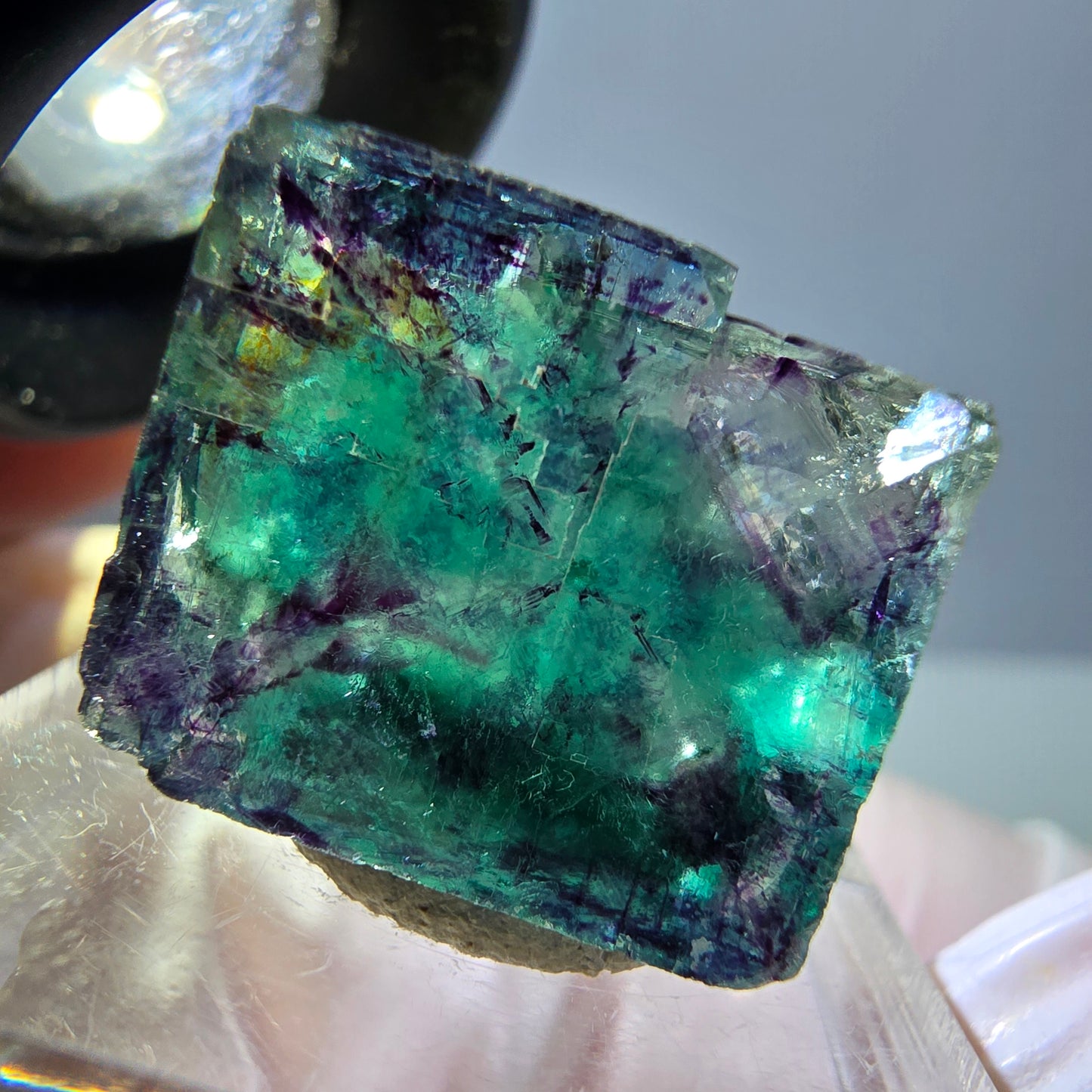 Klarer Phantom Fluorit Würfel, grün lila Okorusu, Namibia 18*16*11mm
