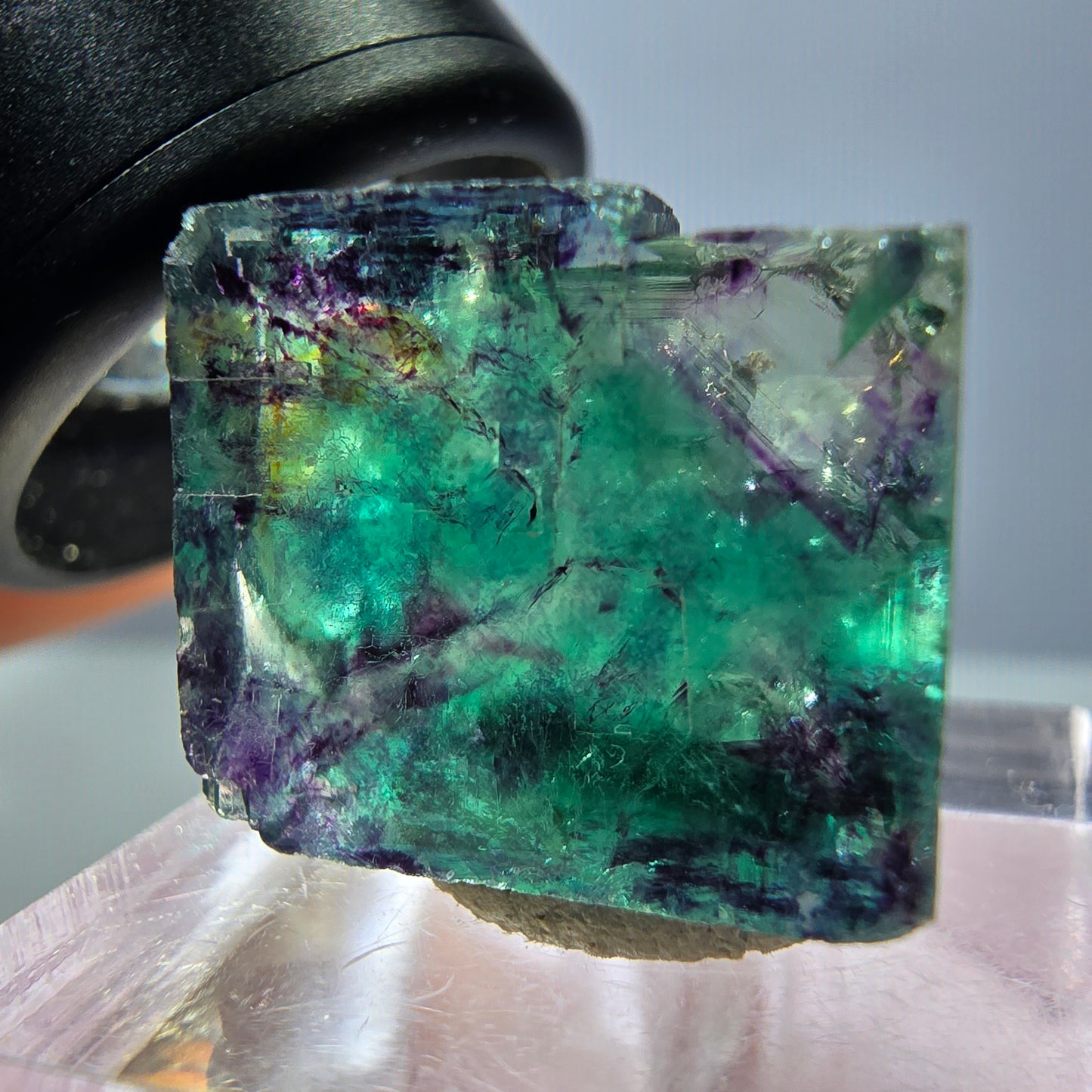 Klarer Phantom Fluorit Würfel, grün lila Okorusu, Namibia 18*16*11mm