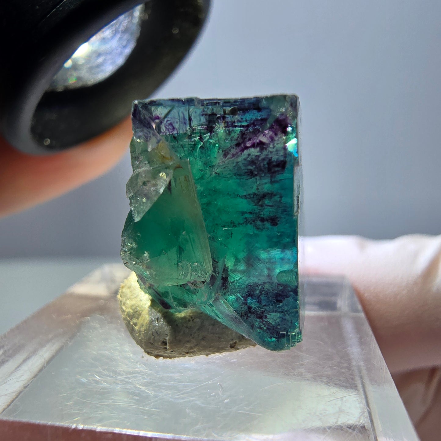 Klarer Phantom Fluorit Würfel, grün lila Okorusu, Namibia 18*16*11mm