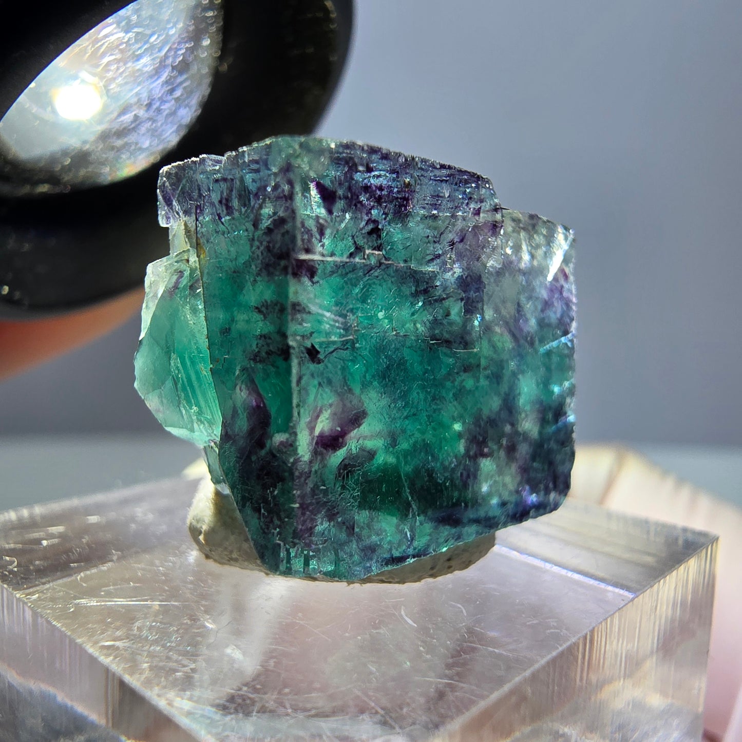Klarer Phantom Fluorit Würfel, grün lila Okorusu, Namibia 18*16*11mm
