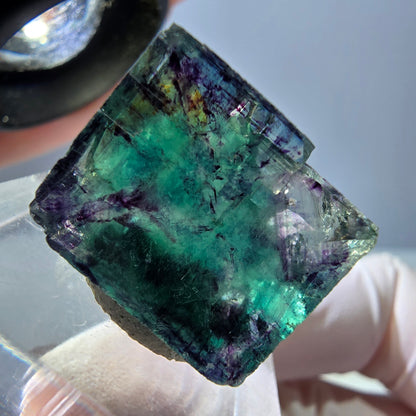 Klarer Phantom Fluorit Würfel, grün lila Okorusu, Namibia 18*16*11mm