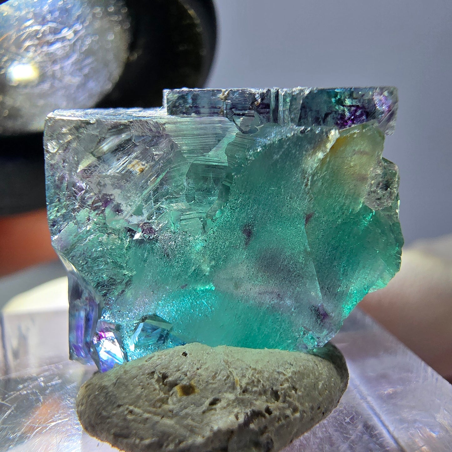 Klarer Phantom Fluorit Würfel, grün lila Okorusu, Namibia 18*16*11mm