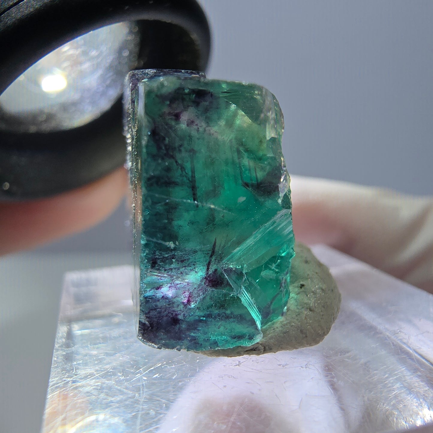 Klarer Phantom Fluorit Würfel, grün lila Okorusu, Namibia 18*16*11mm