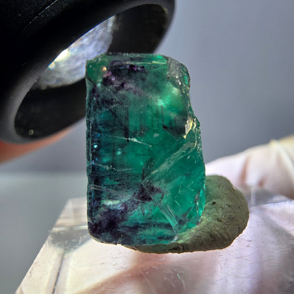 Klarer Phantom Fluorit Würfel, grün lila Okorusu, Namibia 18*16*11mm
