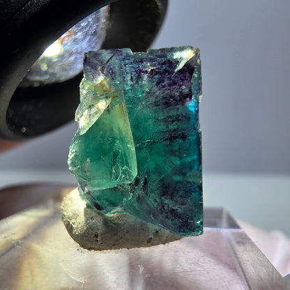 Klarer Phantom Fluorit Würfel, grün lila Okorusu, Namibia 18*16*11mm