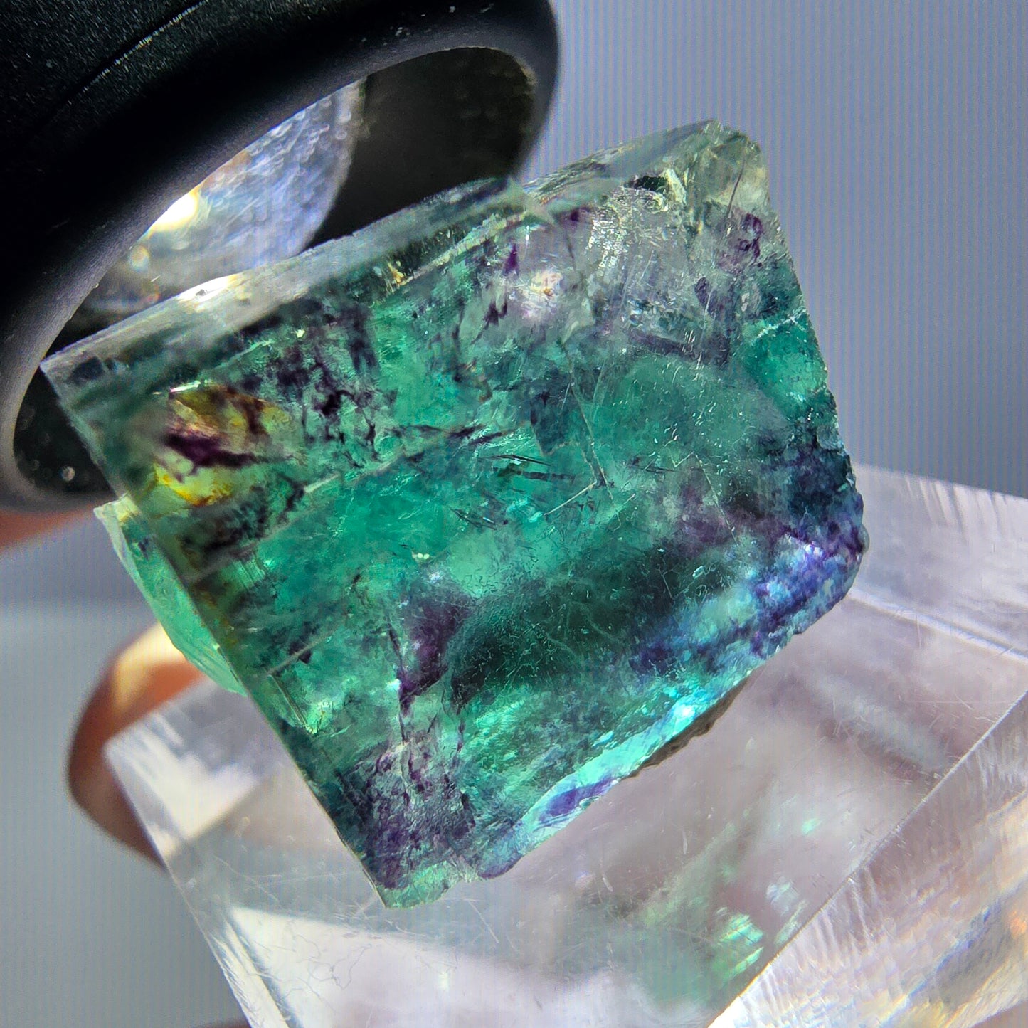 Klarer Phantom Fluorit Würfel, grün lila Okorusu, Namibia 18*16*11mm