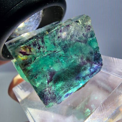 Klarer Phantom Fluorit Würfel, grün lila Okorusu, Namibia 18*16*11mm