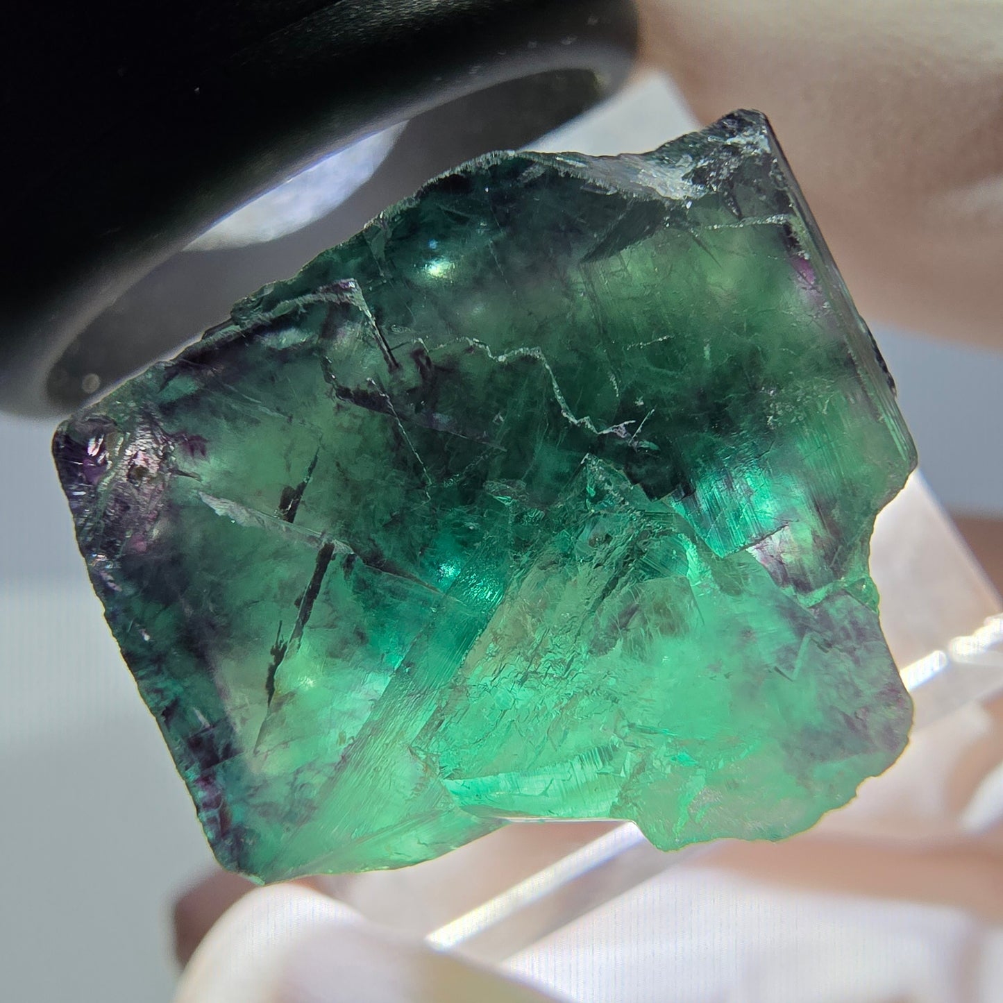 Klarer Phantom Fluorit Würfel, grün lila Okorusu, Namibia 20*19*17mm