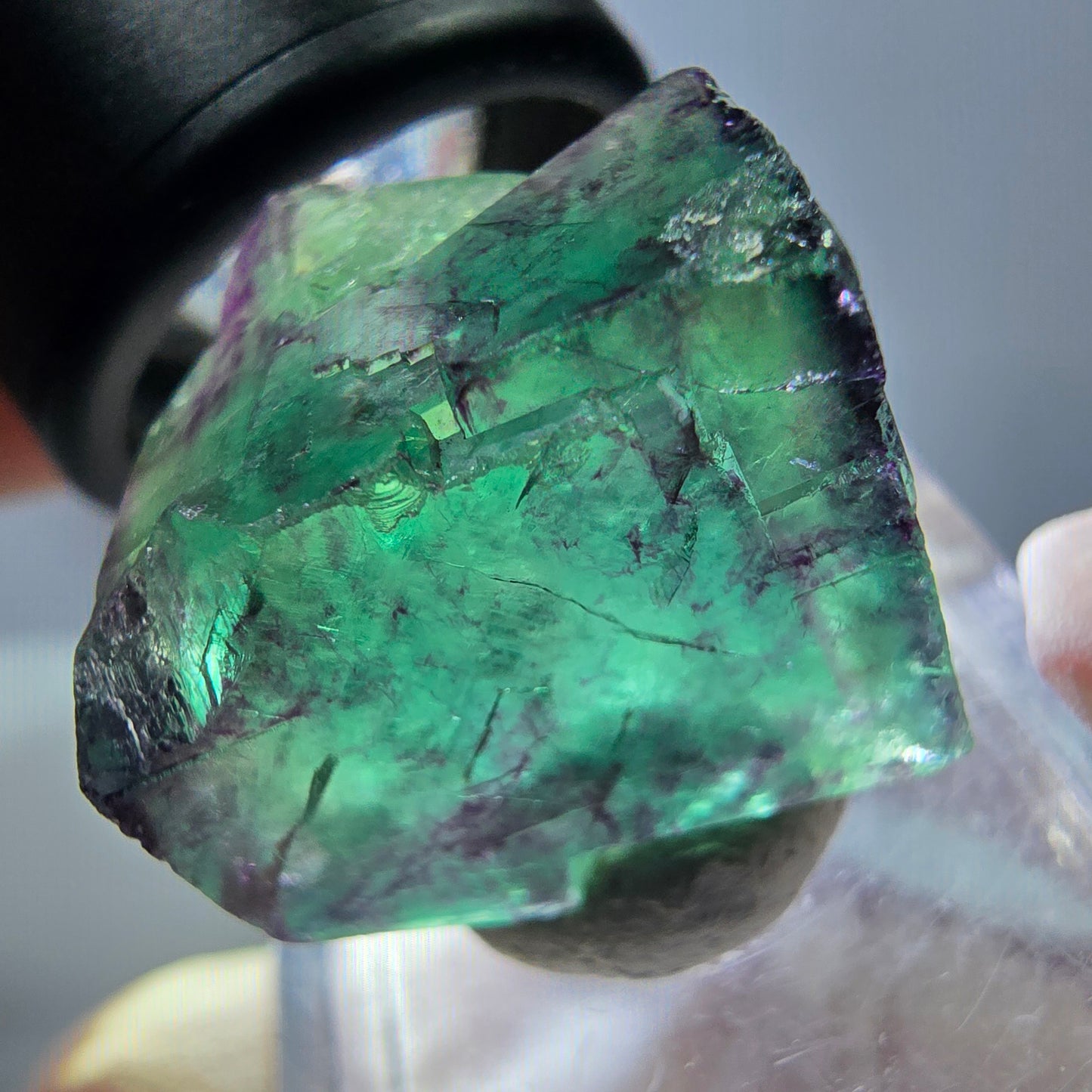 Klarer Phantom Fluorit Würfel, grün lila Okorusu, Namibia 20*19*17mm