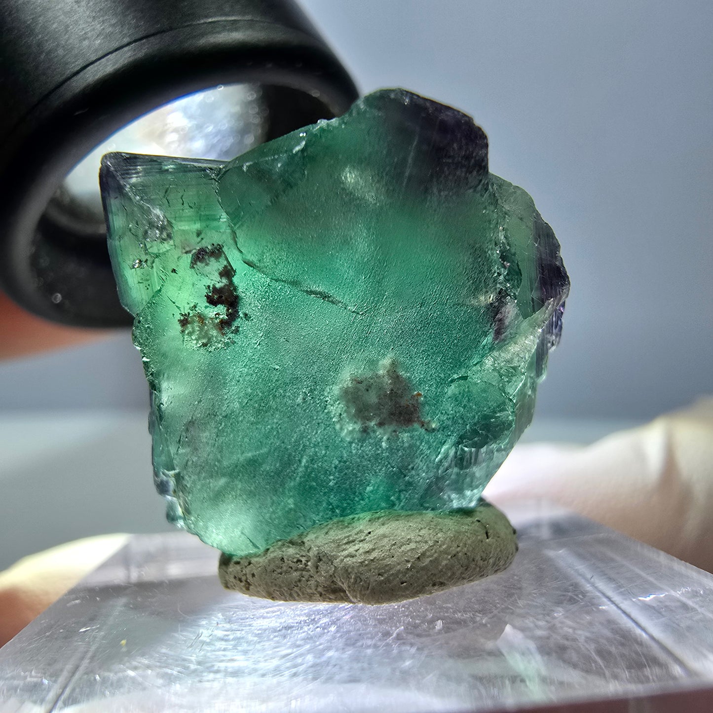 Klarer Phantom Fluorit Würfel, grün lila Okorusu, Namibia 20*19*17mm