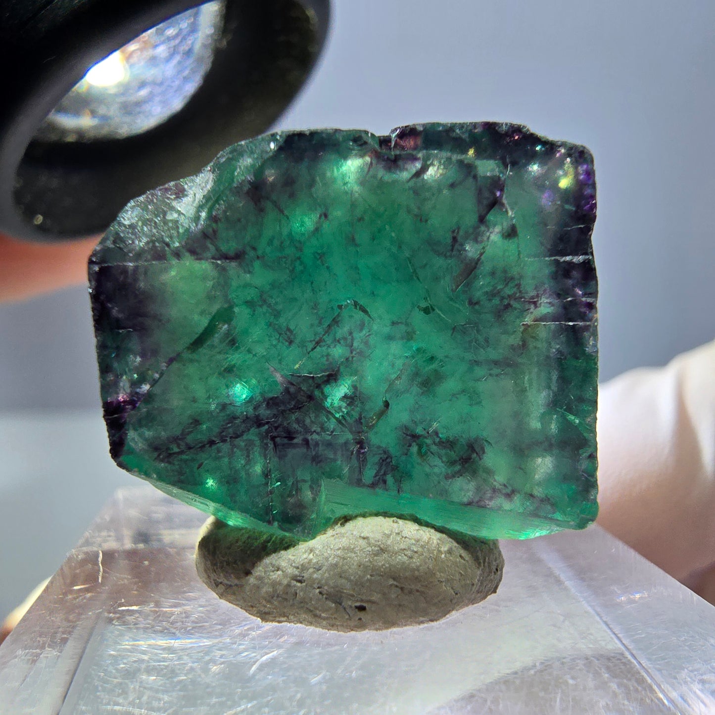 Klarer Phantom Fluorit Würfel, grün lila Okorusu, Namibia 20*19*17mm