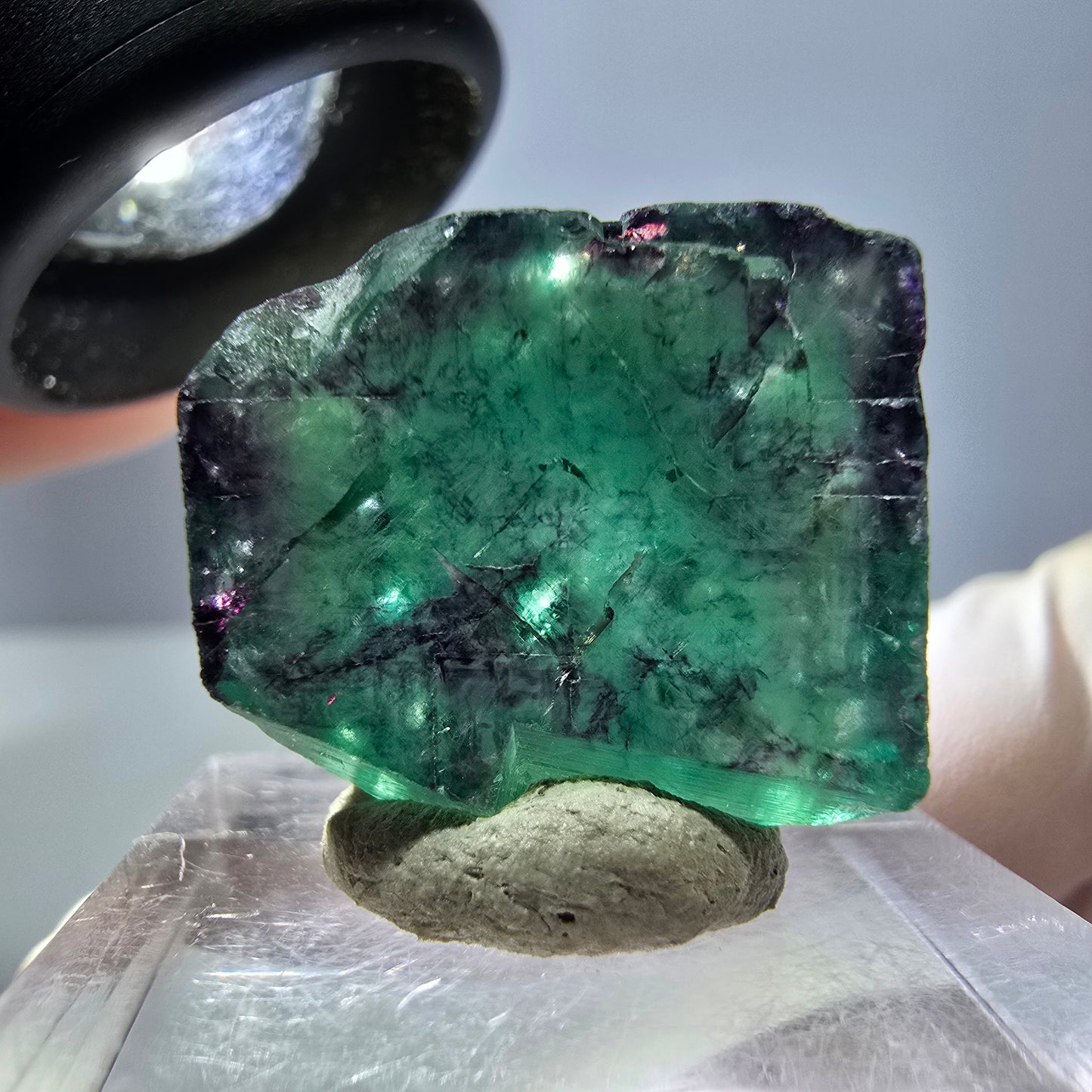 Klarer Phantom Fluorit Würfel, grün lila Okorusu, Namibia 20*19*17mm