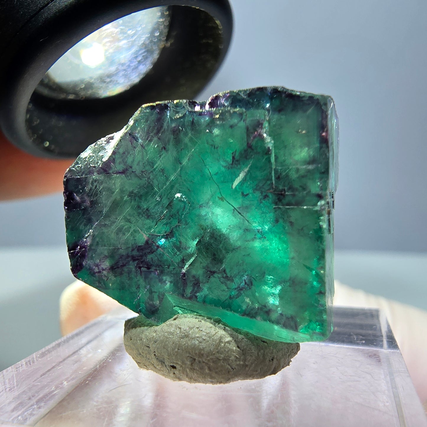 Klarer Phantom Fluorit Würfel, grün lila Okorusu, Namibia 20*19*17mm