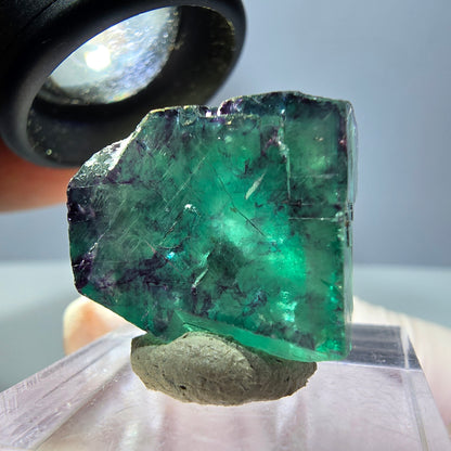 Klarer Phantom Fluorit Würfel, grün lila Okorusu, Namibia 20*19*17mm