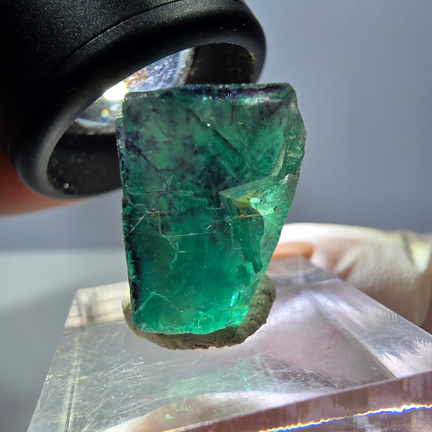 Klarer Phantom Fluorit Würfel, grün lila Okorusu, Namibia 20*19*17mm