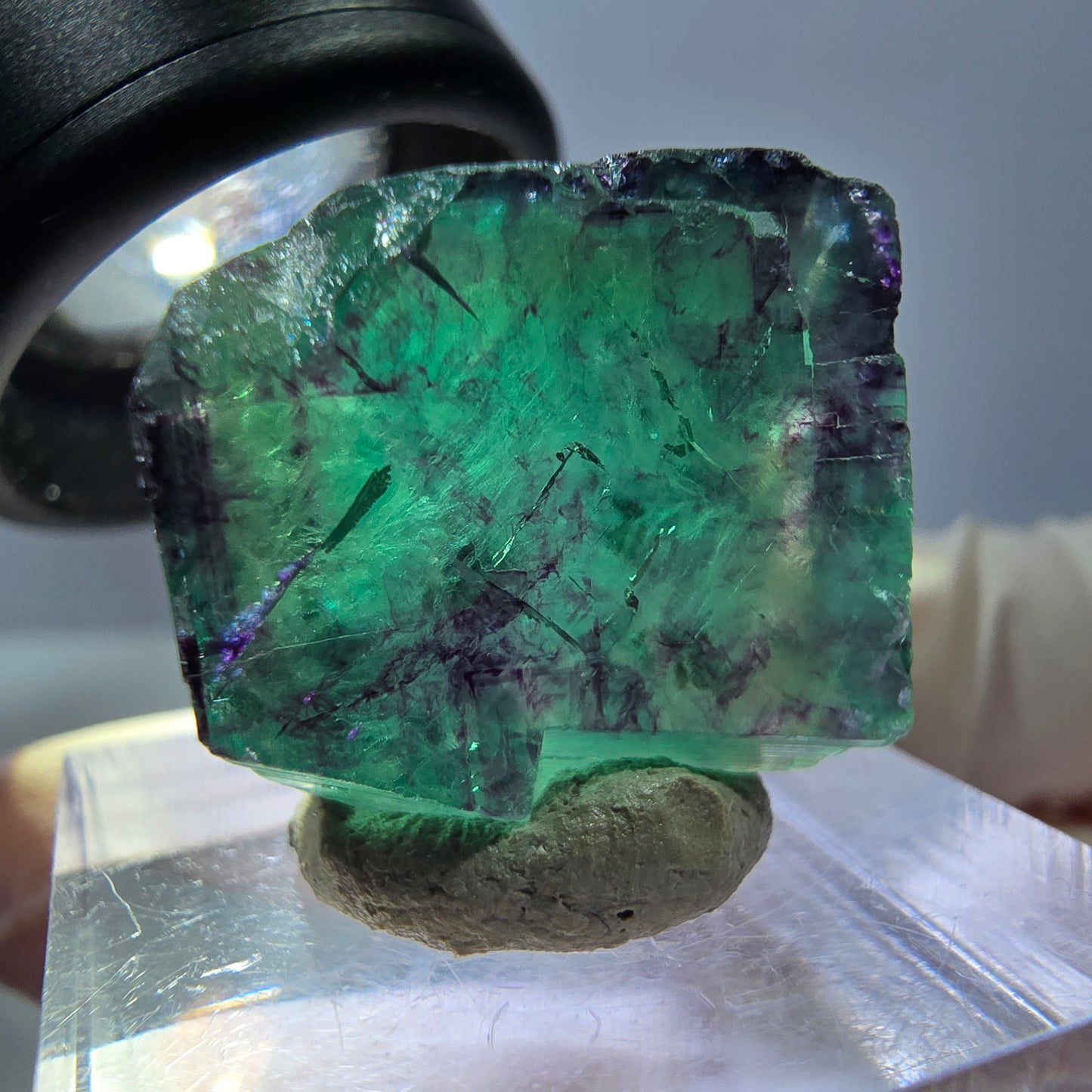 Klarer Phantom Fluorit Würfel, grün lila Okorusu, Namibia 20*19*17mm